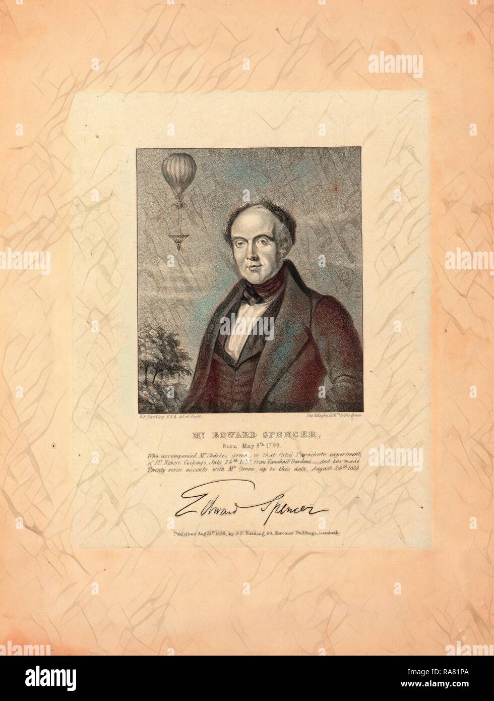 Herr Edward Spencer, den 8. Mai 1799 geboren, die Herr Charles Green in diesem tödlichen Fallschirm Experiment des Herrn begleitet Neuerfundene Stockfoto