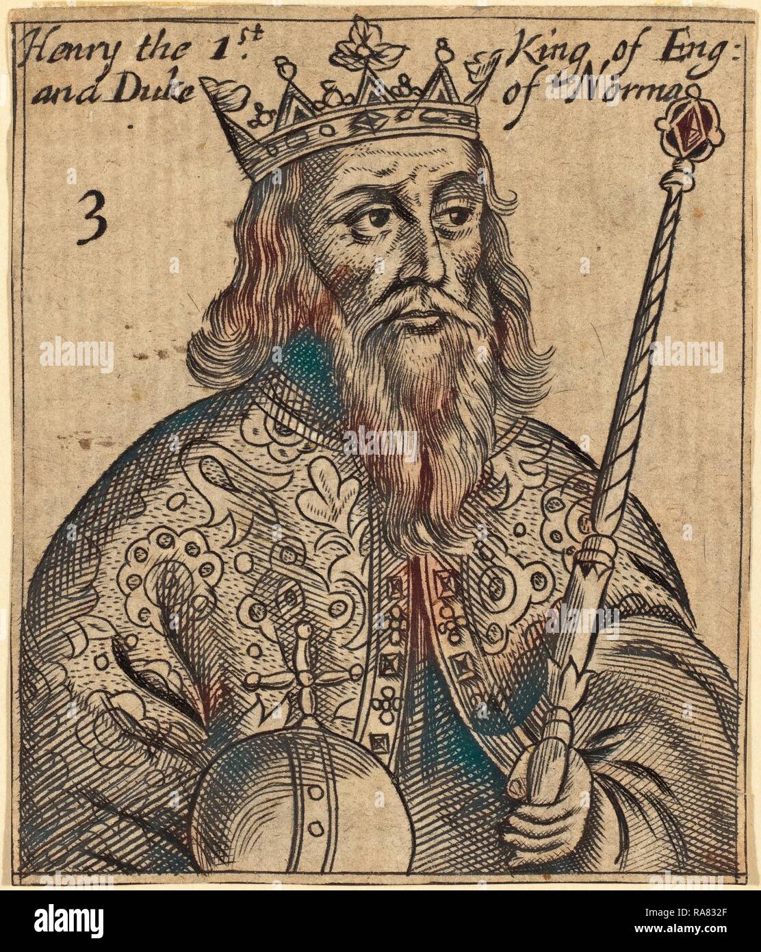 Britische aus dem 17. Jahrhundert, Heinrich I., König von England, Gravur. Neuerfundene durch Gibon. Klassische Kunst mit einem modernen Touch neuerfundene Stockfoto