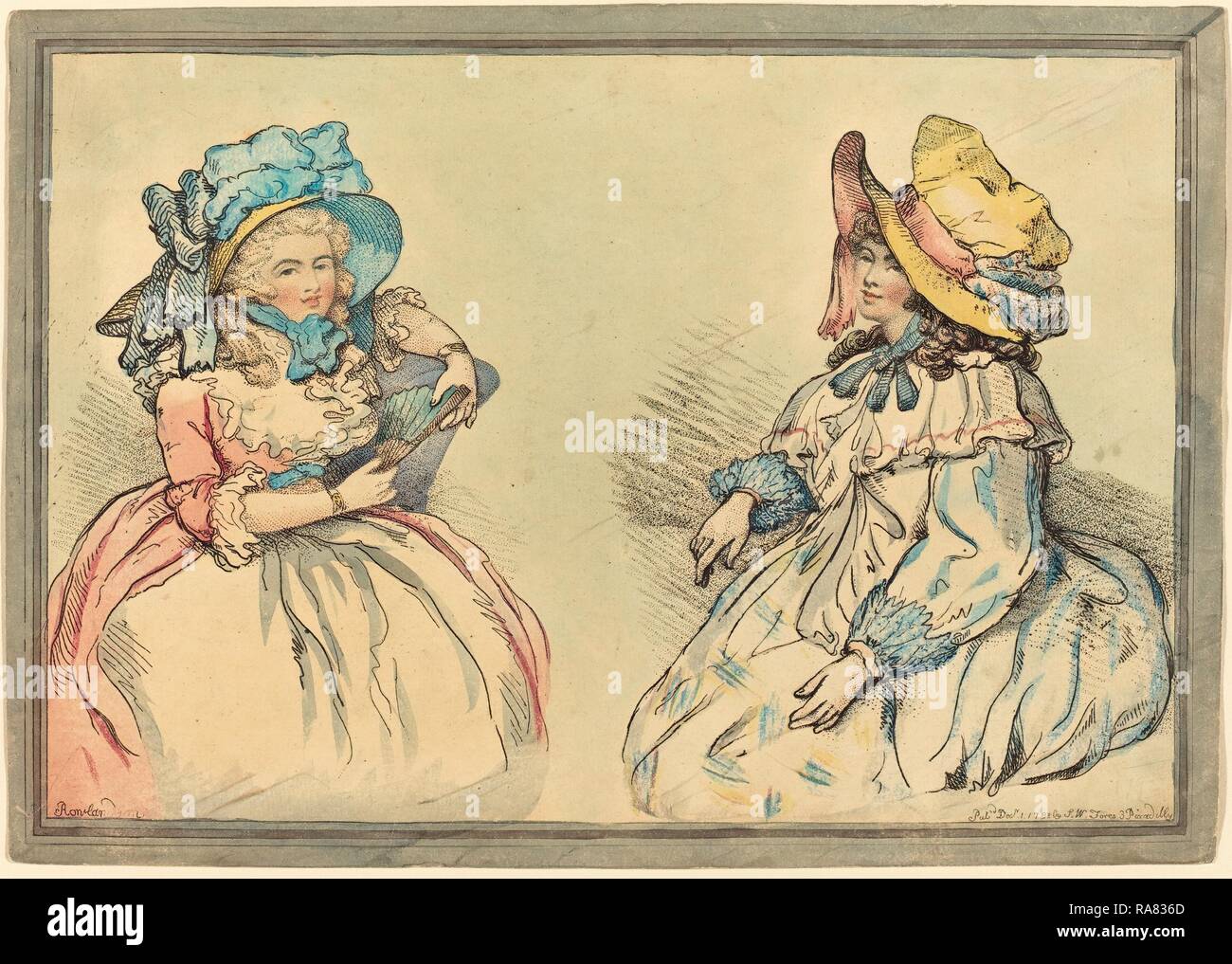 Thomas Rowlandson (British, 1756-1827), Schönheiten, veröffentlicht 1792, handkolorierte Radierung. Neuerfundene Stockfoto