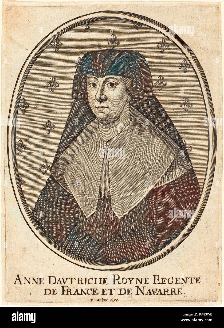 Pierre Aubry (Französisch, 1610 - 1686), Anna von Österreich, Gravur auf Bütten. Neuerfundene durch Gibon. Klassische Kunst mit einem Neuerfundene Stockfoto