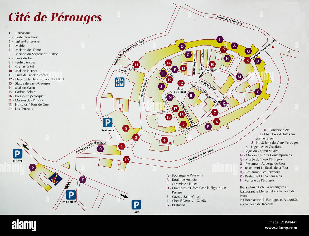 Perouges Stadtplan Stockfoto