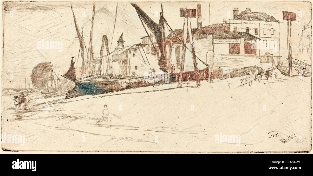James McNeill Whistler (American, 1834-1903), Chelsea Wharf, 1863, Radierung in Schwarz auf weißem Bütten neuerfundene brüniert Stockfoto