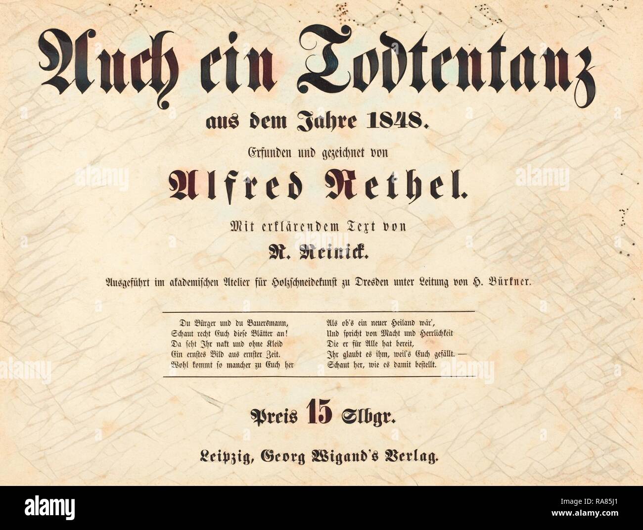 Alfred Rethel (Deutsch, 1816 - 1859), auch ein Todtentanz: Titel Seite 1849 typeset Drucken. Neuerfundene Stockfoto