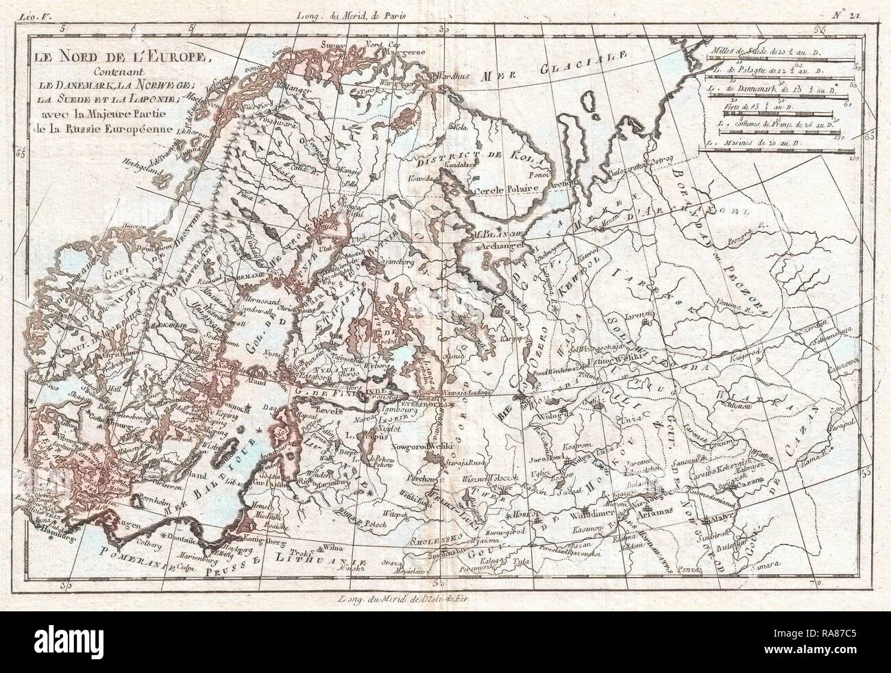 1780, Raynal und Bonne Karte über Nordeuropa und europäischen Russland, Rigobert Bonne 1727 - 1794, einer der am meisten Neuerfundene Stockfoto
