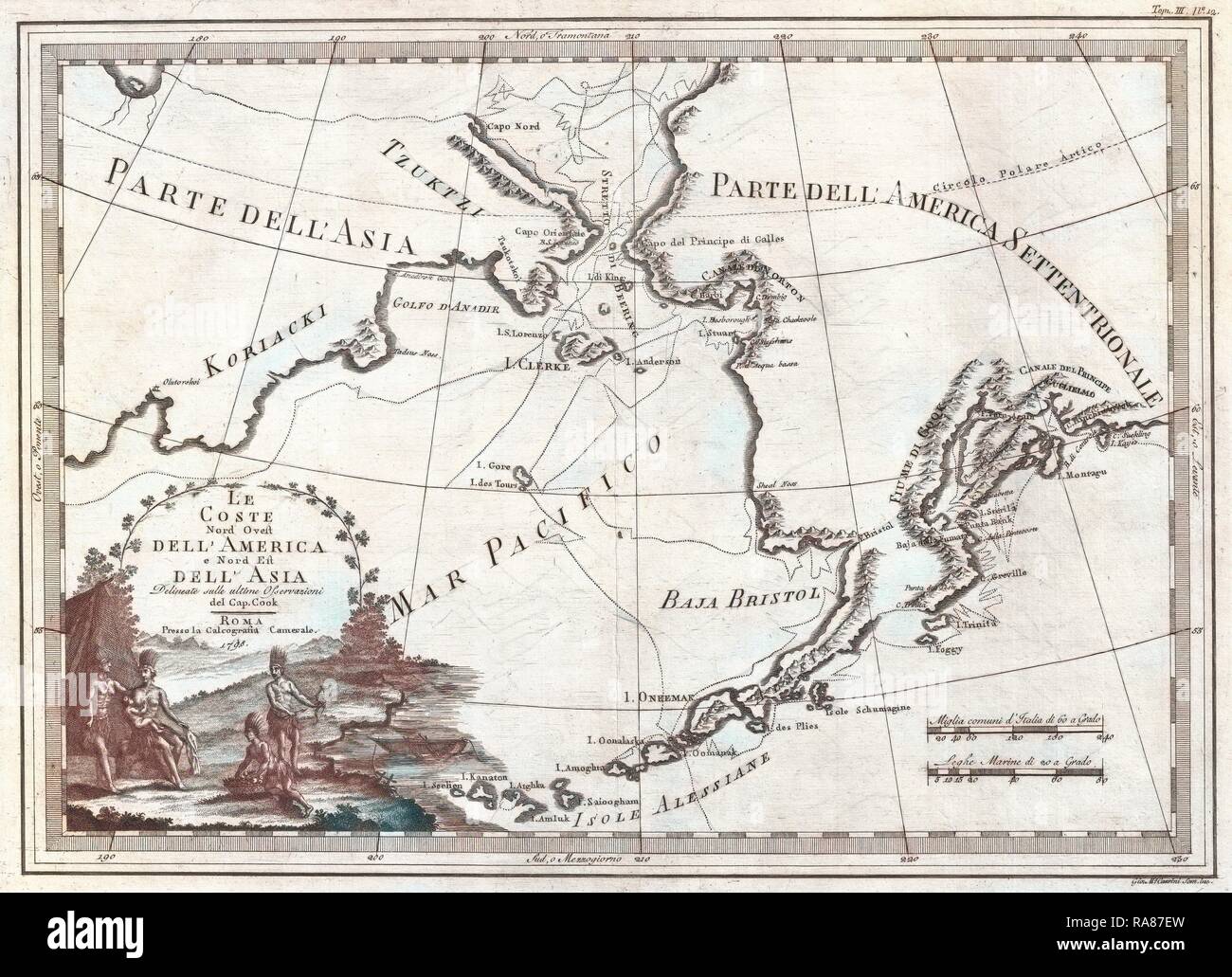 1798, Cassini Karte von Alaska und der Bering Strait. Neuerfundene durch Gibon. Klassische Kunst mit einem modernen Touch neuerfundene Stockfoto
