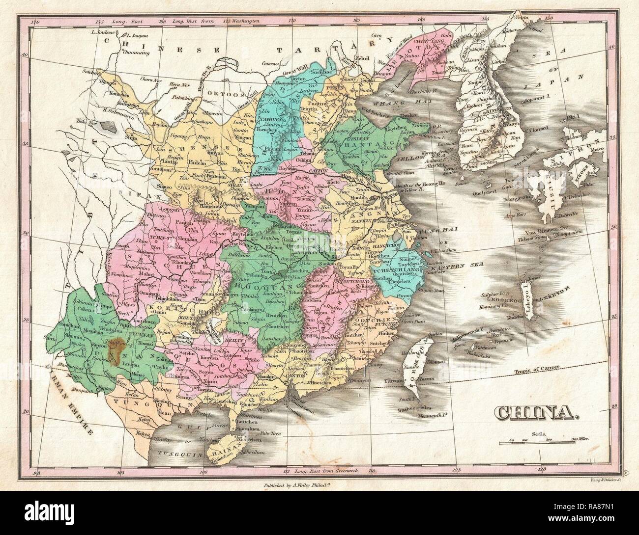 1827, Finley Karte von China, Anthony Finley mapmaker der Vereinigten Staaten im 19. Jahrhundert. Neuerfundene Stockfoto