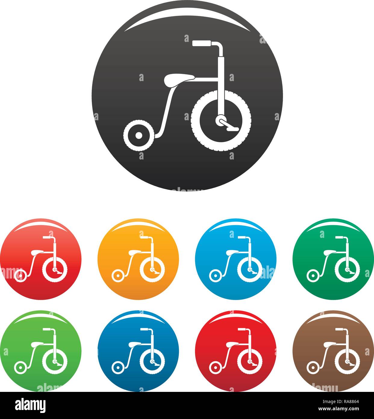 Kunststoff Dreirad Icons Set 9 Farbe Vektor isoliert auf Weiss für jedes Design Stock Vektor