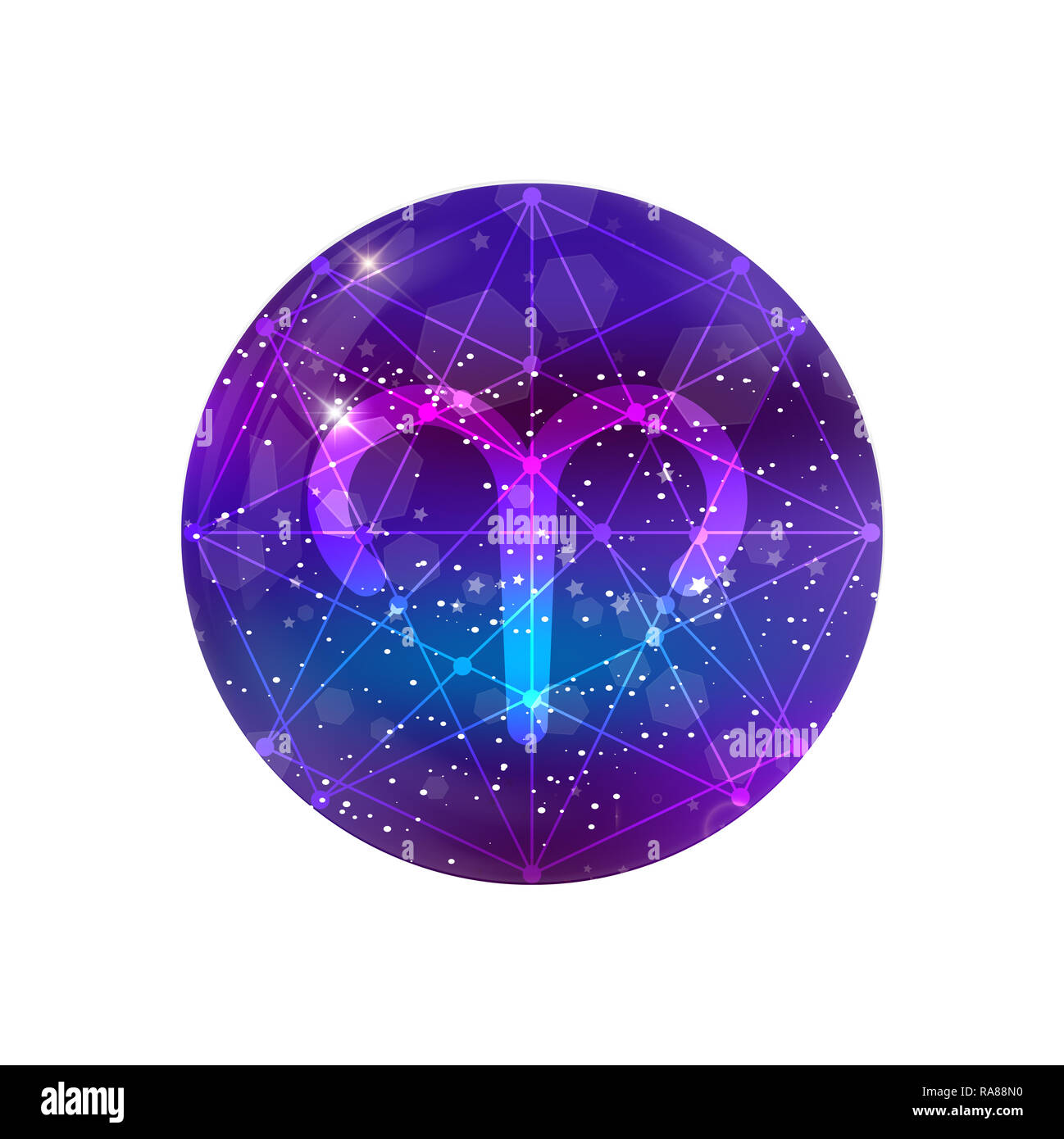Widder Sternzeichen Und Konstellation Auf Eine Kosmische Purple Sky Mit Leuchtenden Sterne Und Nebel Auf Weissem Hintergrund Neon Ram Symbol Web Taste Clip Stockfotografie Alamy