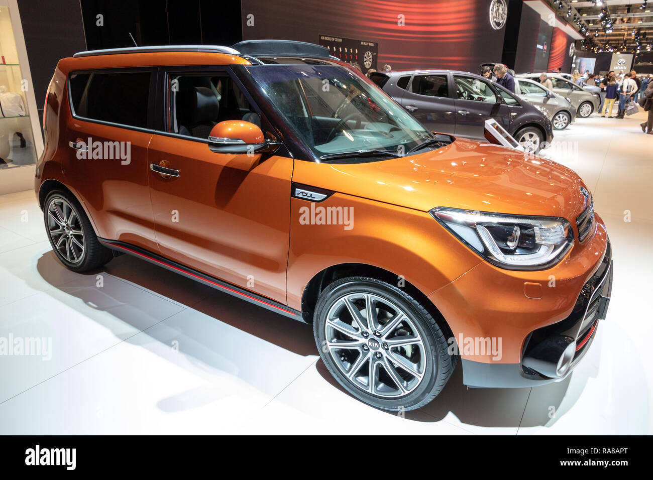 Brüssel - 19 Jan, 2017: Kia Soul Elektroauto auf dem Brüsseler Autosalon Motor Show präsentiert. Stockfoto