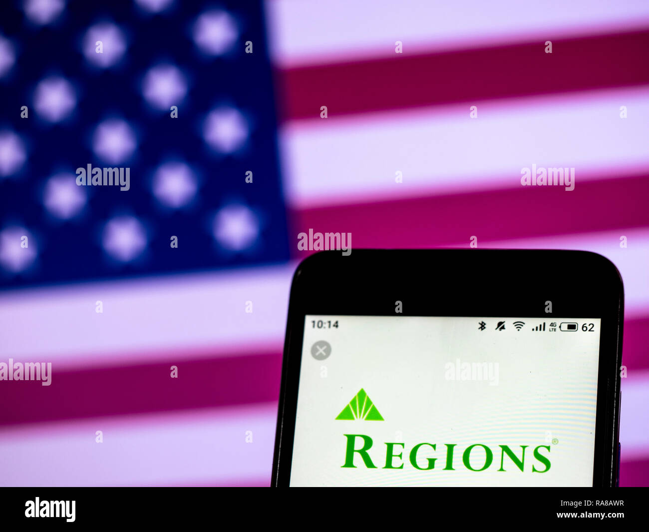 Regionen Financial Corporation Banking Company Logo auf dem Smartphone angezeigt Stockfoto