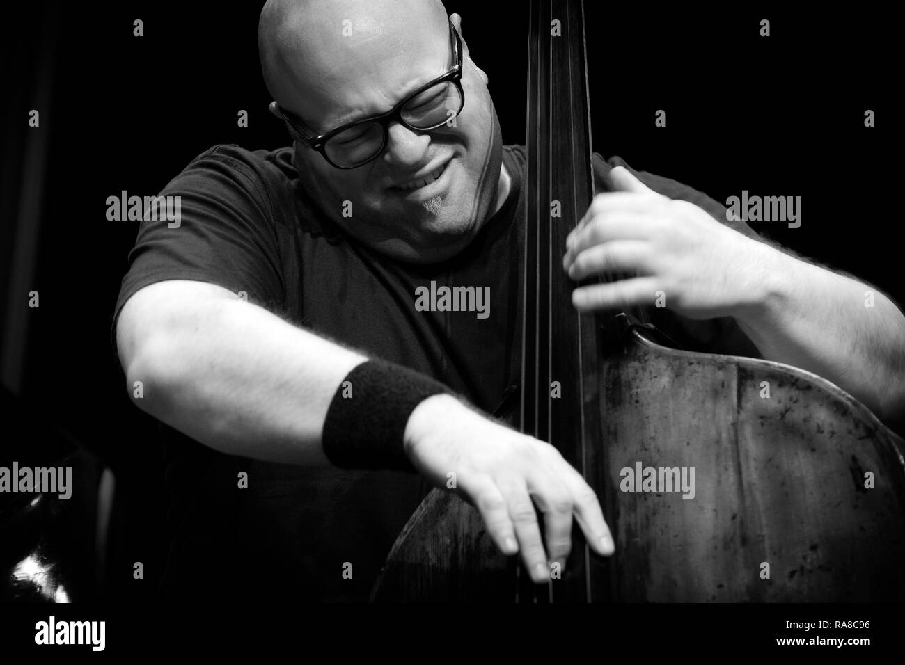 Yaron Stavi soloing am Kontrabass mit dem kleinsten gemeinsamen Nenner, Scarborough Jazz Festival 2017 Stockfoto