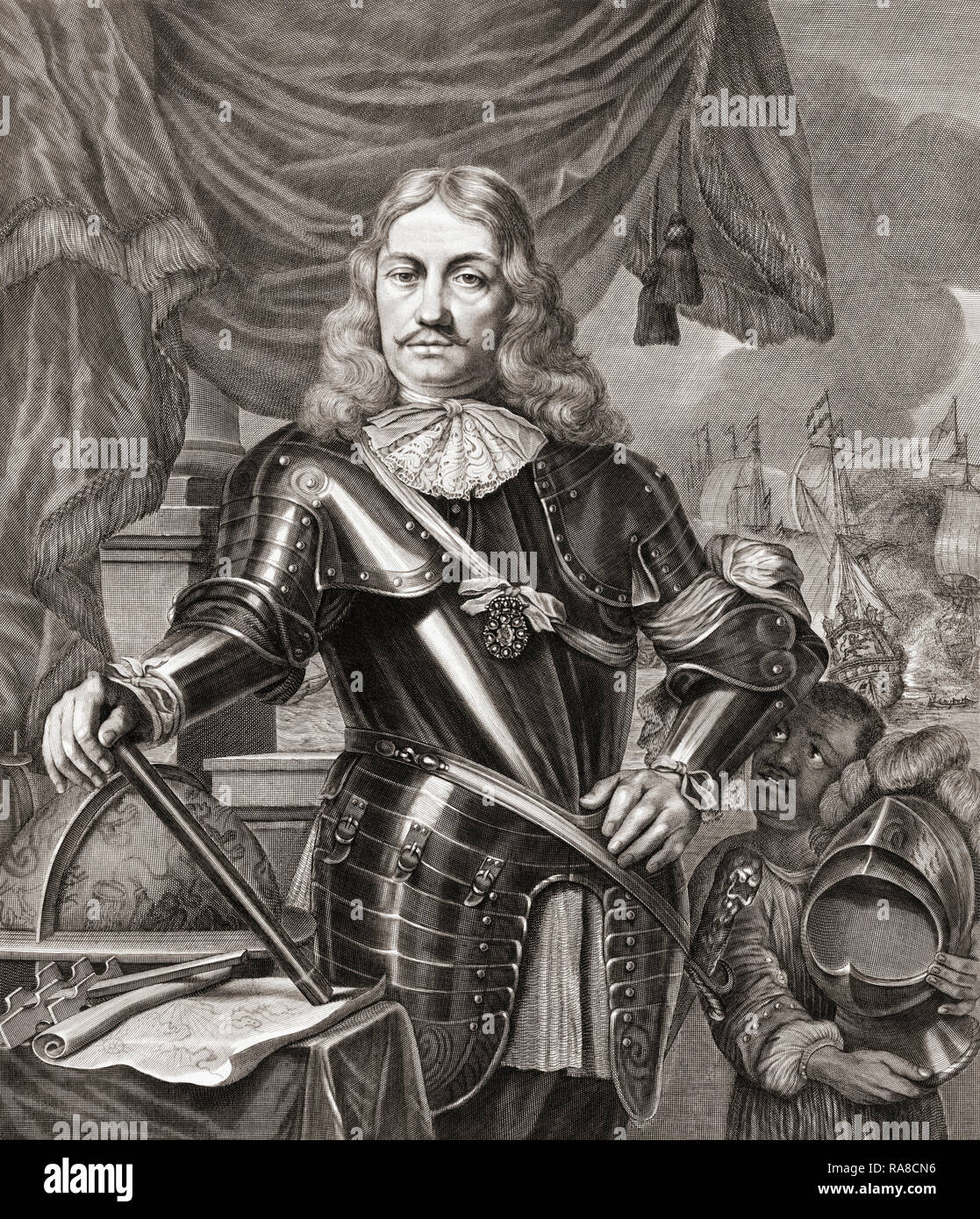 Cornelis Tromp Maartenszoon, 1629 - 1691. Lieutenant Admiral der niederländischen Marine, kurz, Admiral der Dänischen Marine. Nach einem Stich von Lambert Visscher aus einem Gemälde von Ferdinand Bol. Stockfoto