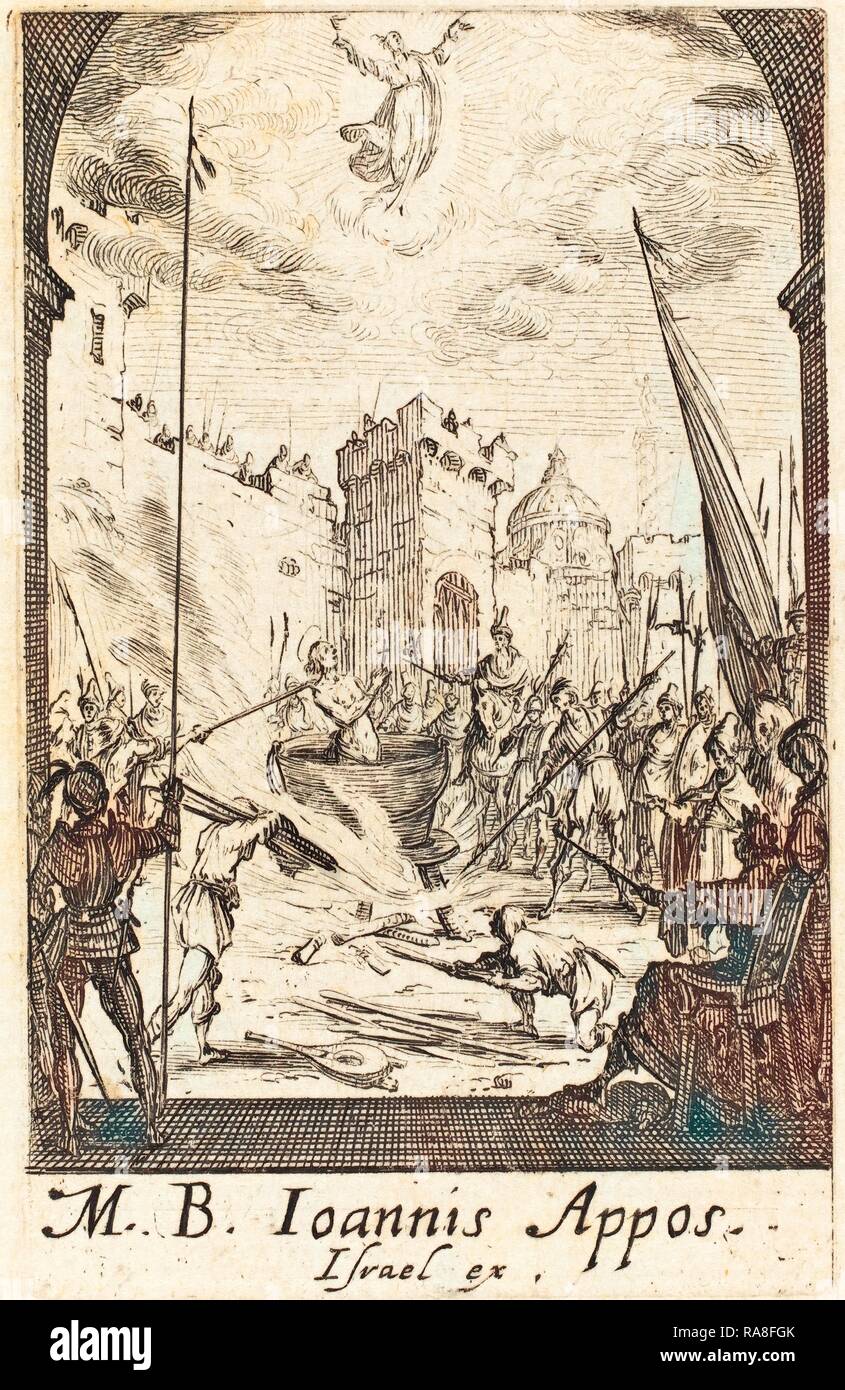 Jacques Callot (Französisch, 1592-1635), das Martyrium des Hl. Johannes des Evangelisten, C. 1634-1635, Radierung. Neuerfundene Stockfoto