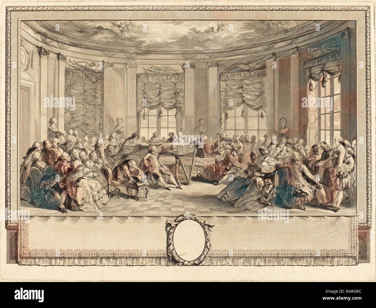 Antoine-Jean Duclos nach Augustin de Saint-Aubin (Französisch, 1742 - 1795), Le Concert, 1774, Radierung und Gravur neuerfundene Stockfoto