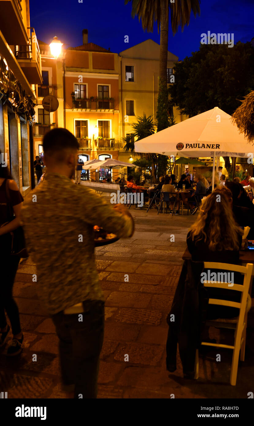 Café Szene Nacht Zeit Cagliari Sardinien Italien Stockfoto