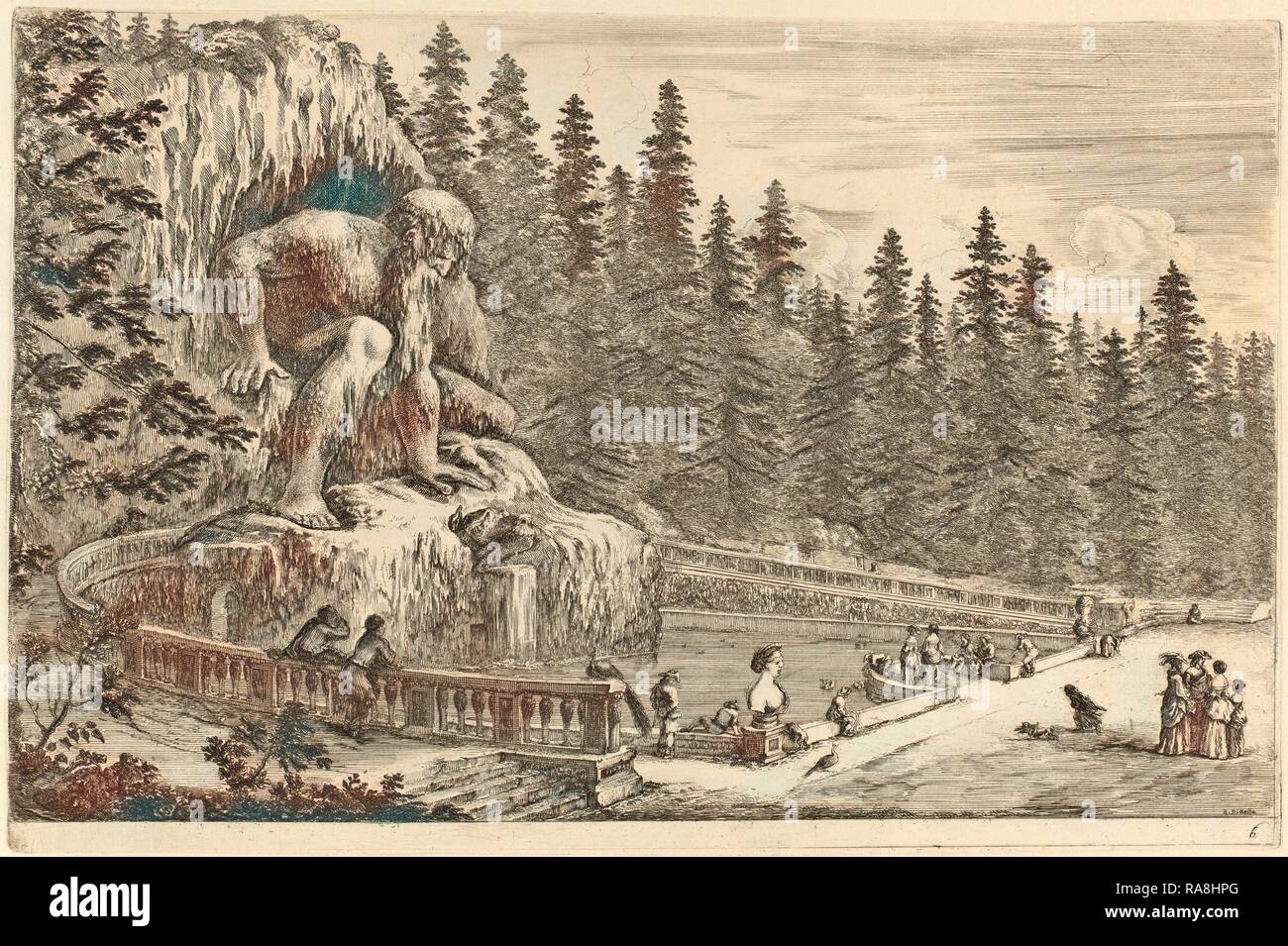 Stefano Della Bella (Italienisch, 1610 - 1664), kolossale Statue des Apennin, wahrscheinlich 1653, Radierung auf Bütten [Neuerfundene Stockfoto