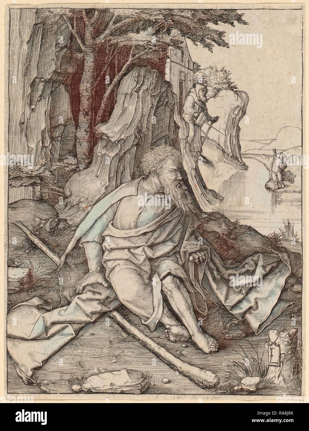 Lucas van Leyden (Niederländischen, 1489-1494 - 1533), Saint Christopher an der Grenze eines Flusses, C. 1505-1506 Neuerfundene Stockfoto
