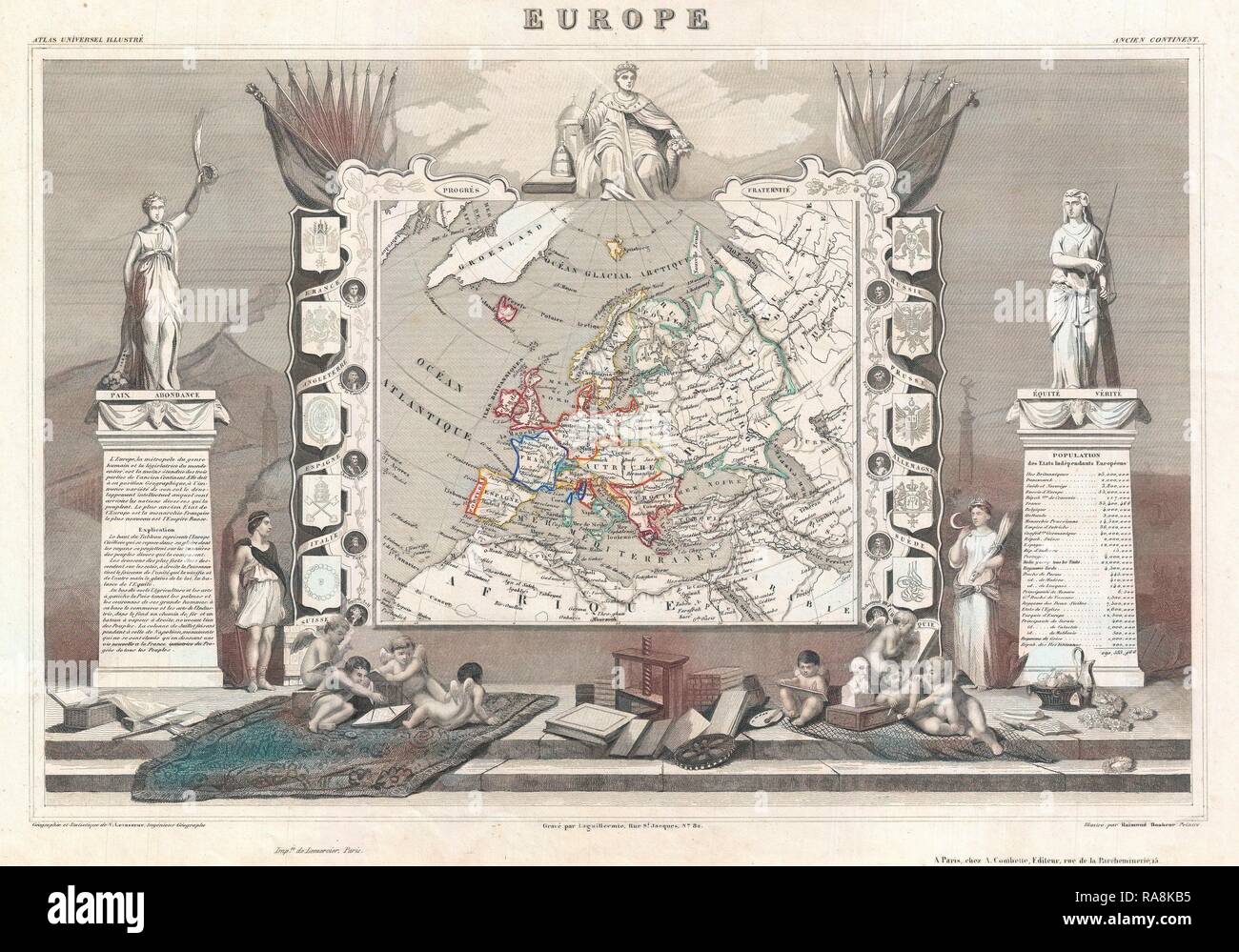 1852, Levasseur Karte von Europa. Neuerfundene durch Gibon. Klassische Kunst mit einem modernen Touch neuerfundene Stockfoto