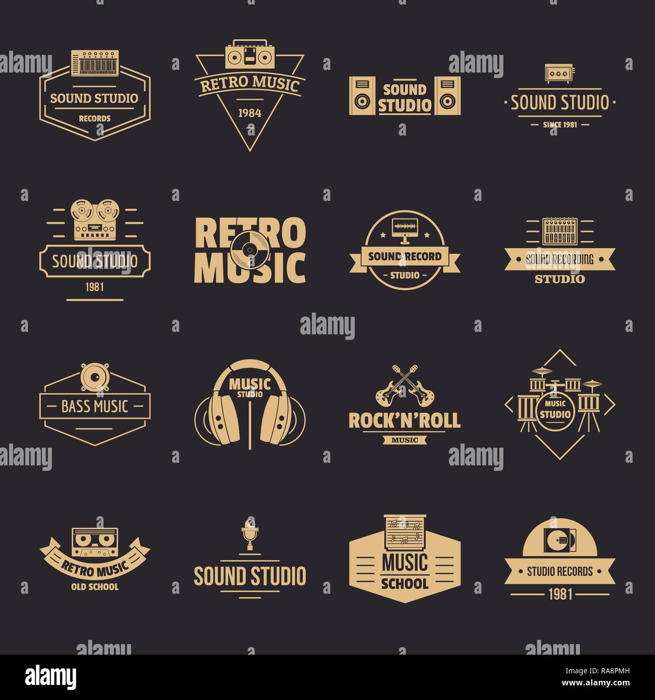 Music Studio Logo Symbole gesetzt, einfachen Stil