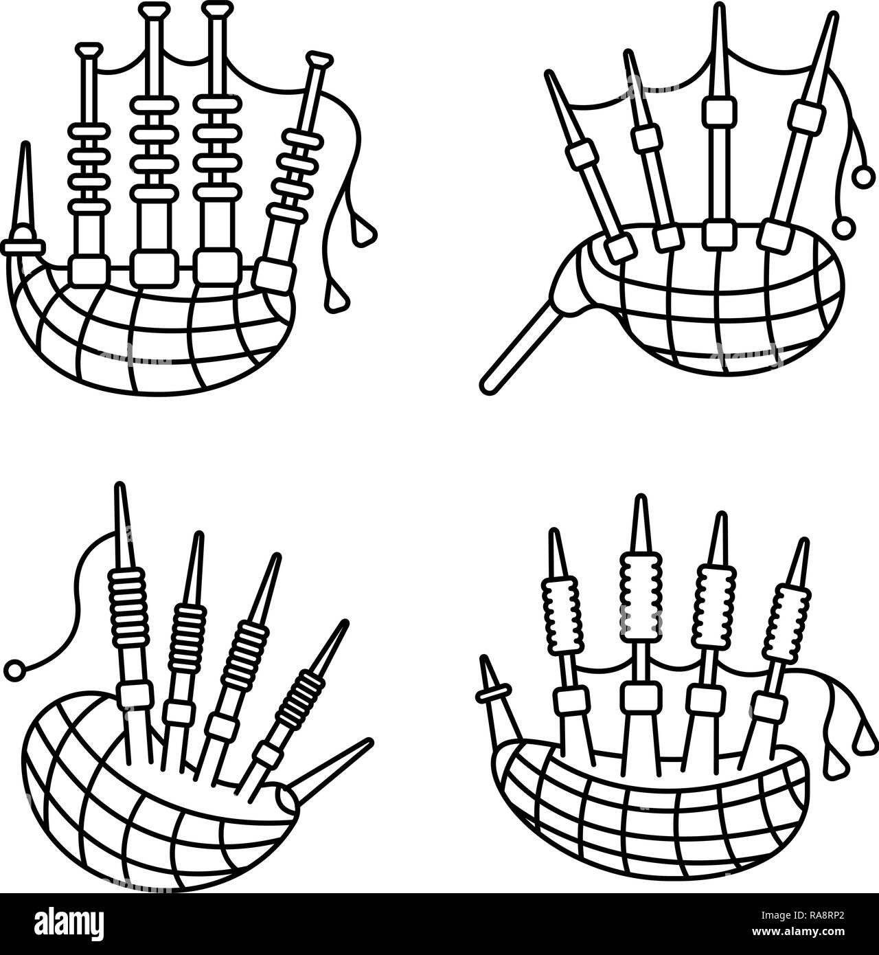 Dudelsack Icon Set, outline Style Stock Vektor