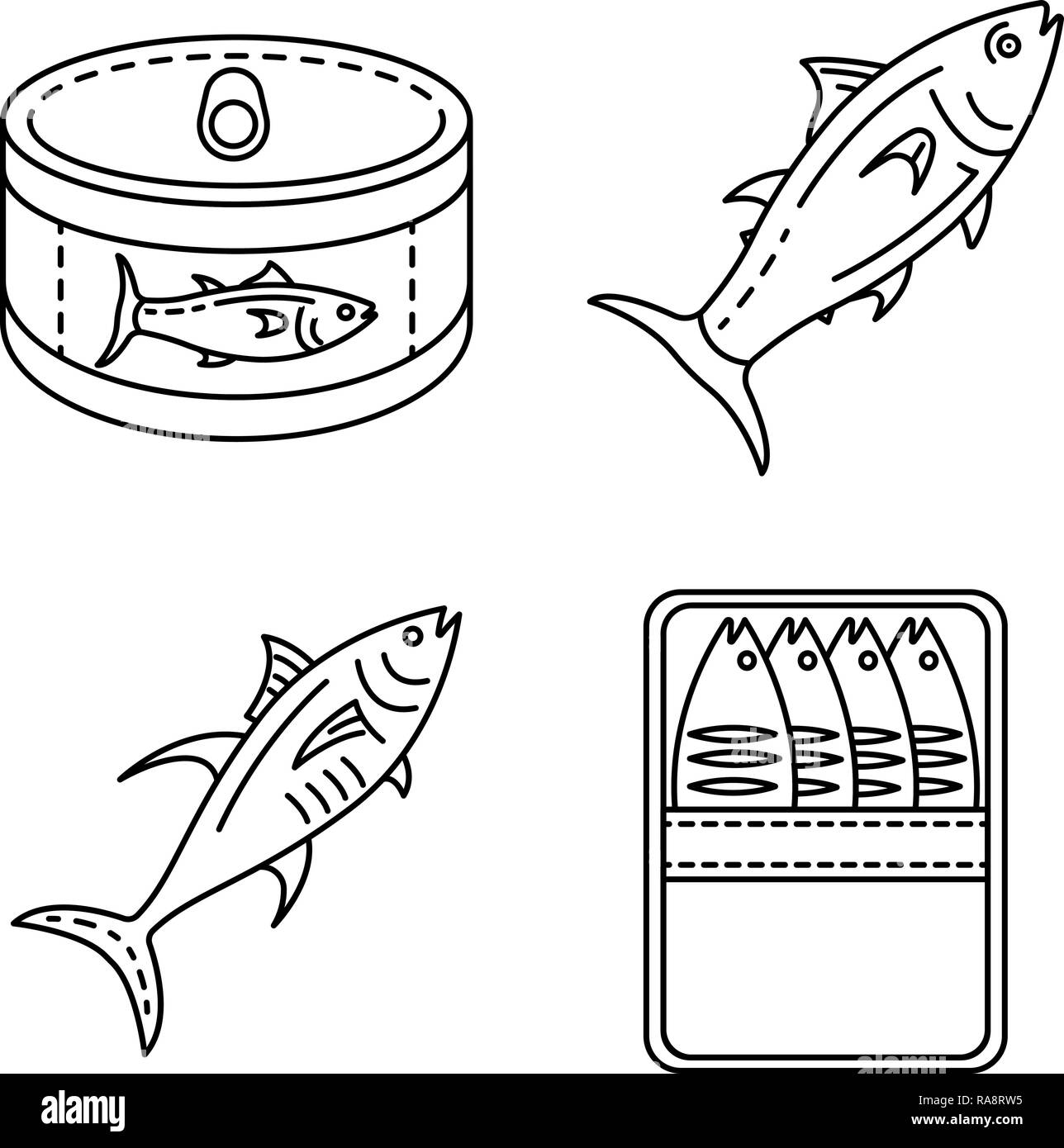 Thunfisch Icon Set, outline Style Stock Vektor