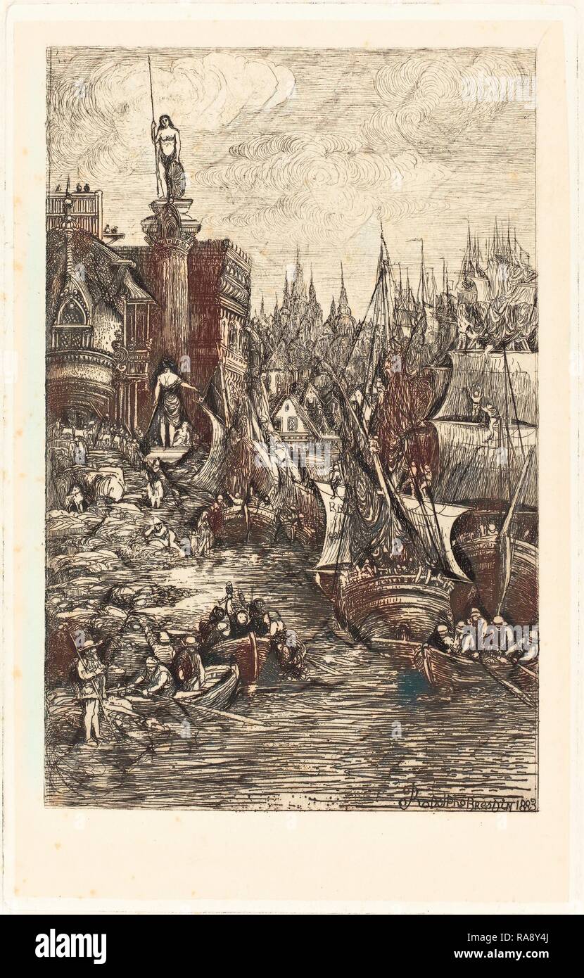 Rodolphe Bresdin (Französisch, 1822-1885), mein Traum, 1883, Radierung. Neuerfundene durch Gibon. Klassische Kunst mit einem modernen Touch neuerfundene Stockfoto