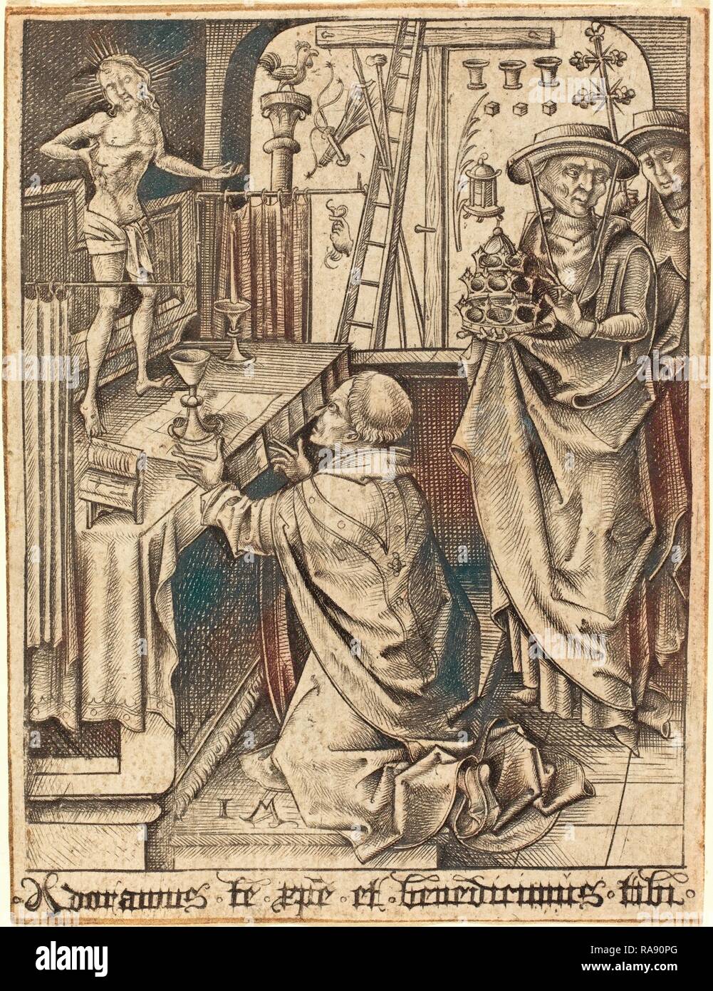 Israhel van Meckenem (Deutsch, C. 1445 - 1503), die Masse der Hl. Gregor, C. 1480-1490, Gravur. Neuerfundene Stockfoto