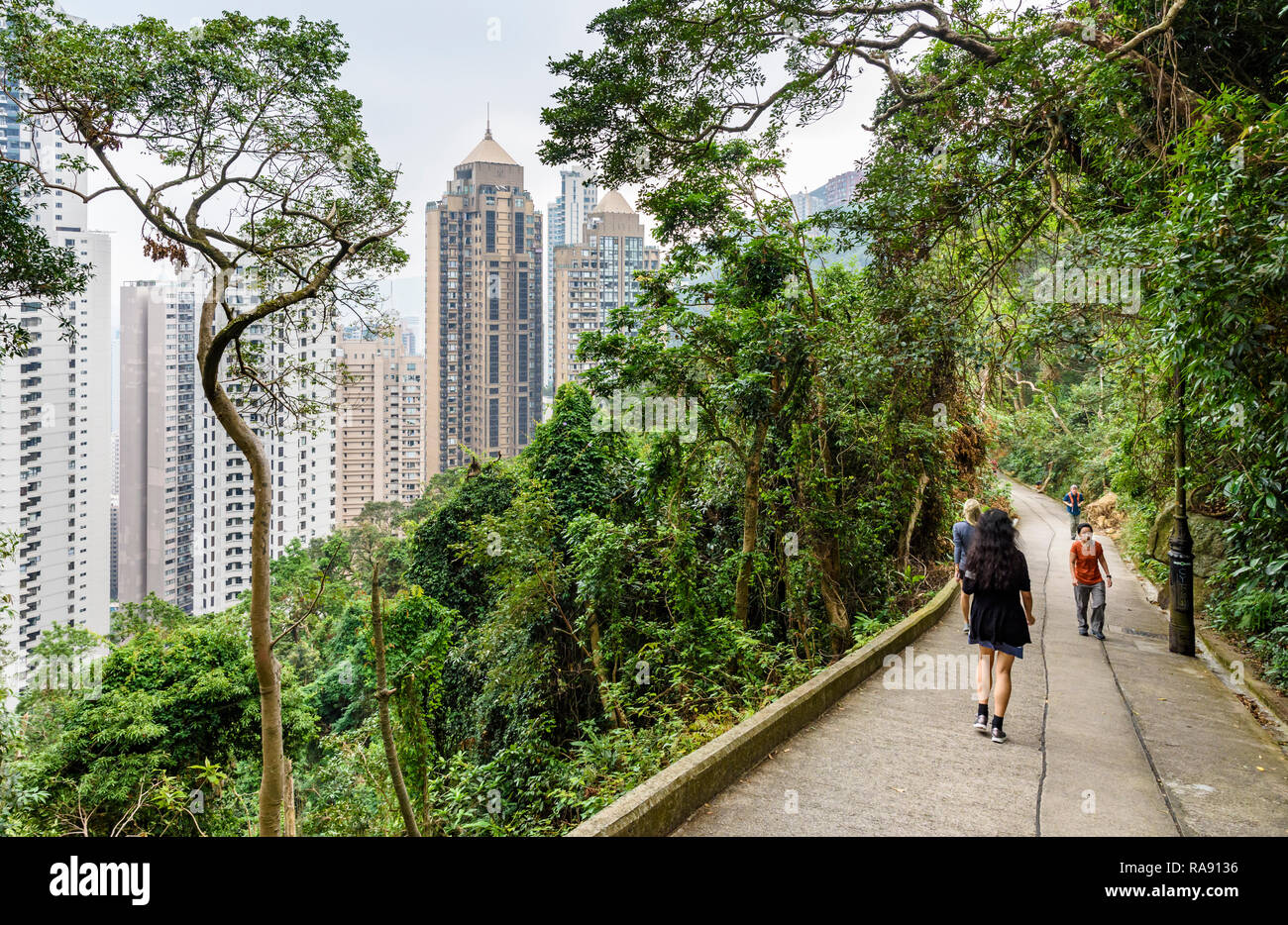Alte Peak Road, jetzt ein Wanderweg zwischen den Mid-Levels und Victoria Peak in Hongkong Stockfoto