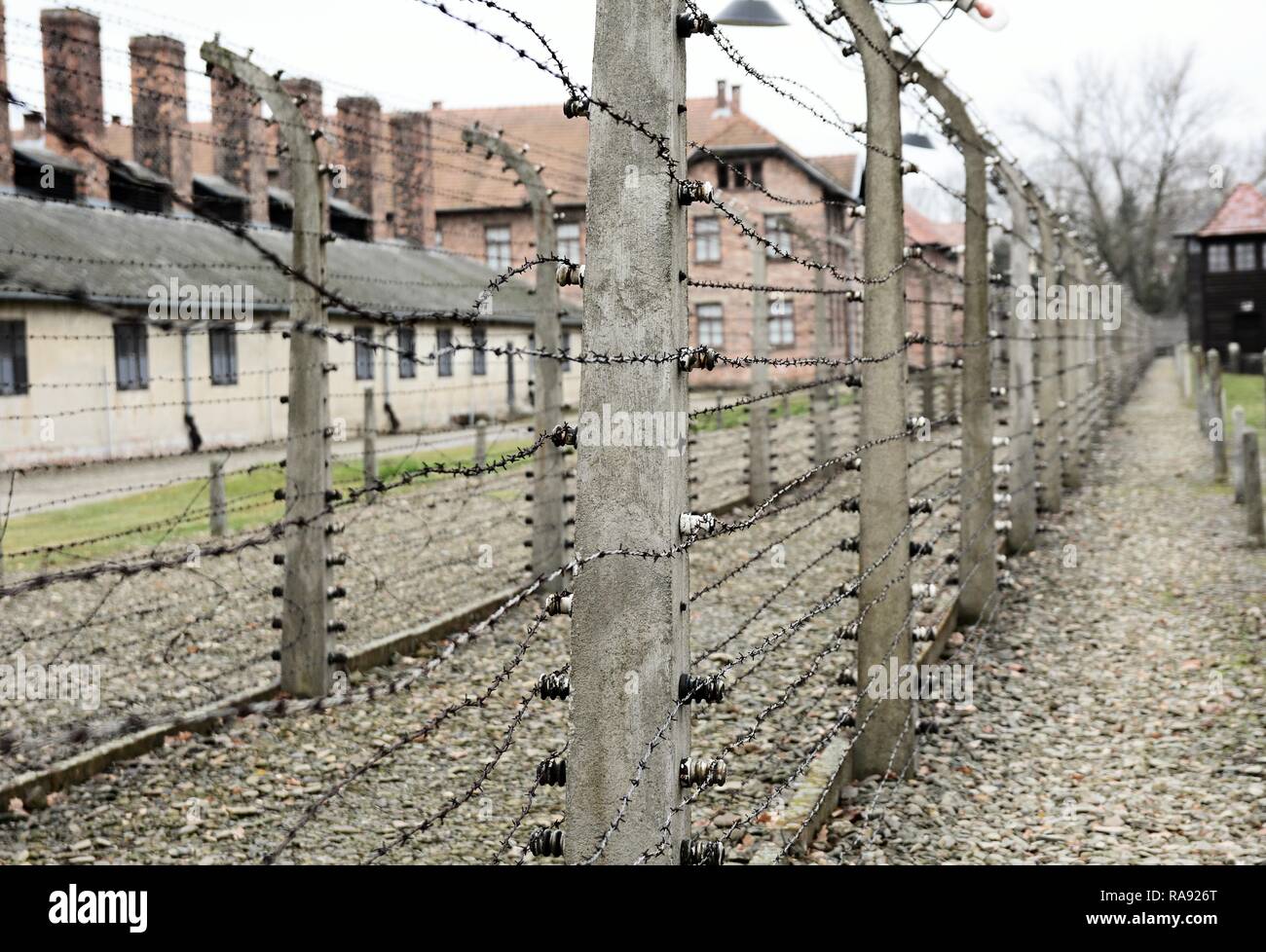 OSWIECIM, Polen - 07 Dezember, 2018: Auschwitz I Holocaust Memorial Museum. Auschwitz I ist das Lager der nationalsozialistischen Konzentrations- und Vernichtungslager Stockfoto