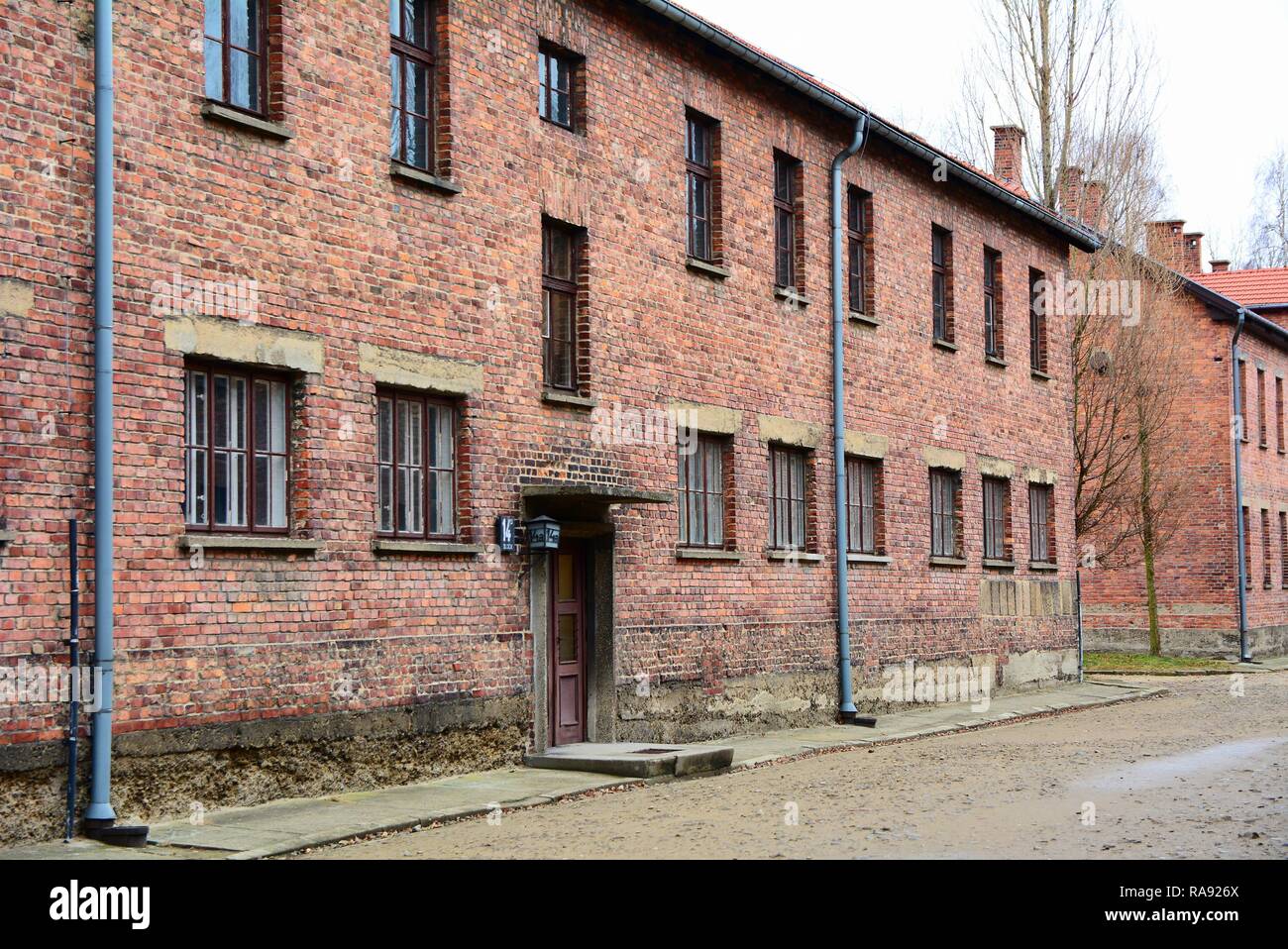 OSWIECIM, Polen - 07 Dezember, 2018: Auschwitz I Holocaust Memorial Museum. Auschwitz I ist das Lager der nationalsozialistischen Konzentrations- und Vernichtungslager Stockfoto