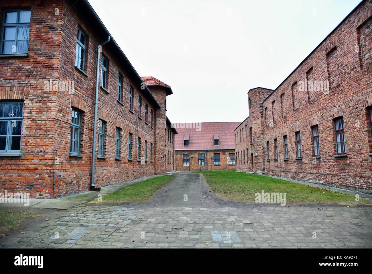 OSWIECIM, Polen - 07 Dezember, 2018: Auschwitz I Holocaust Memorial Museum. Auschwitz I ist das Lager der nationalsozialistischen Konzentrations- und Vernichtungslager Stockfoto