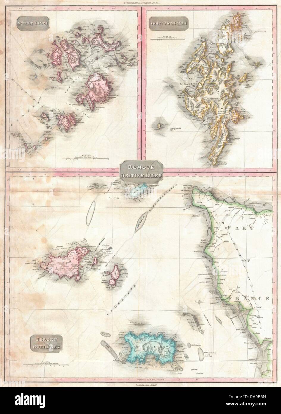 1818, Pinkerton Karte von Jersey, Guernsey, Scilly und Shetland, Britische Inseln, John Pinkerton, 1758 - 1826, Schottischer neuerfundene Stockfoto