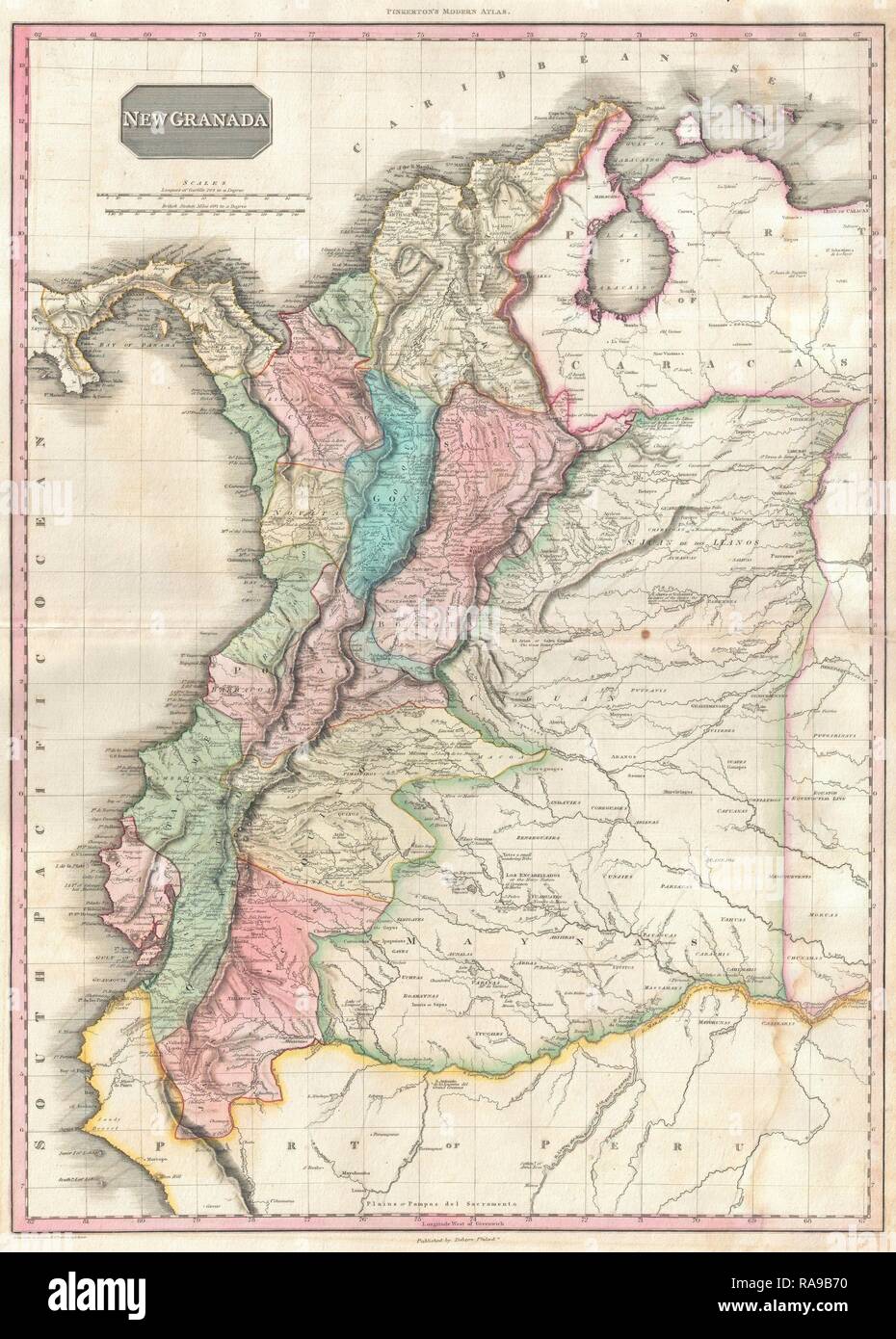 1818, Pinkerton Karte von nordwestliches Südamerika, Kolumbien, Venezuela, Ecuador, Panama, John Pinkerton, 1758 - 1826 überarbeitet Stockfoto