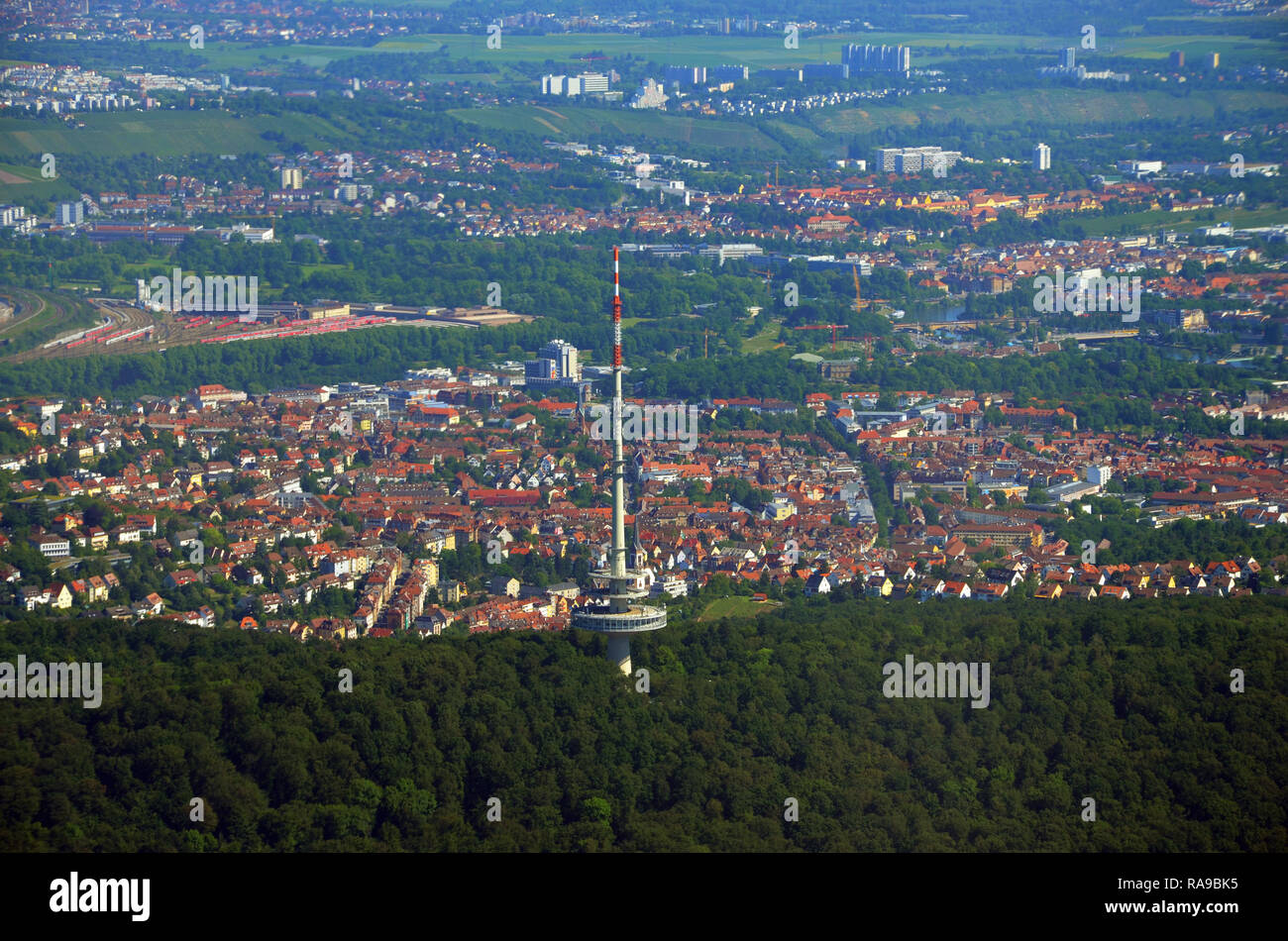 Fernsehturm Stuttgart im Süden Deutschlands, Luftaufnahme Stockfoto