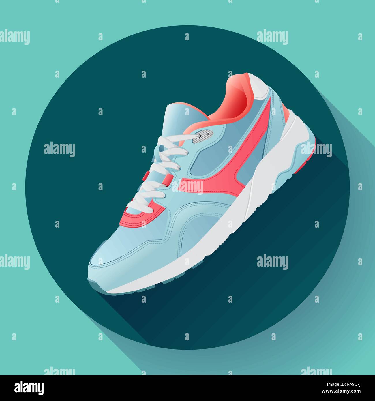 Fitness Sneaker Schuhe für Ausbildung Laufschuh flache Bauweise mit langen Schatten Stock Vektor