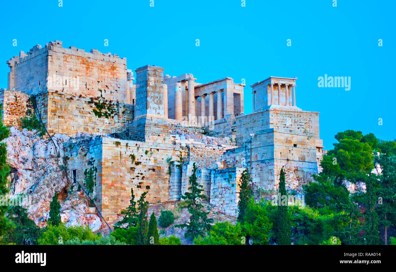 Die Akropolis in Athen bei Dämmerung, Griechenland Stockfoto