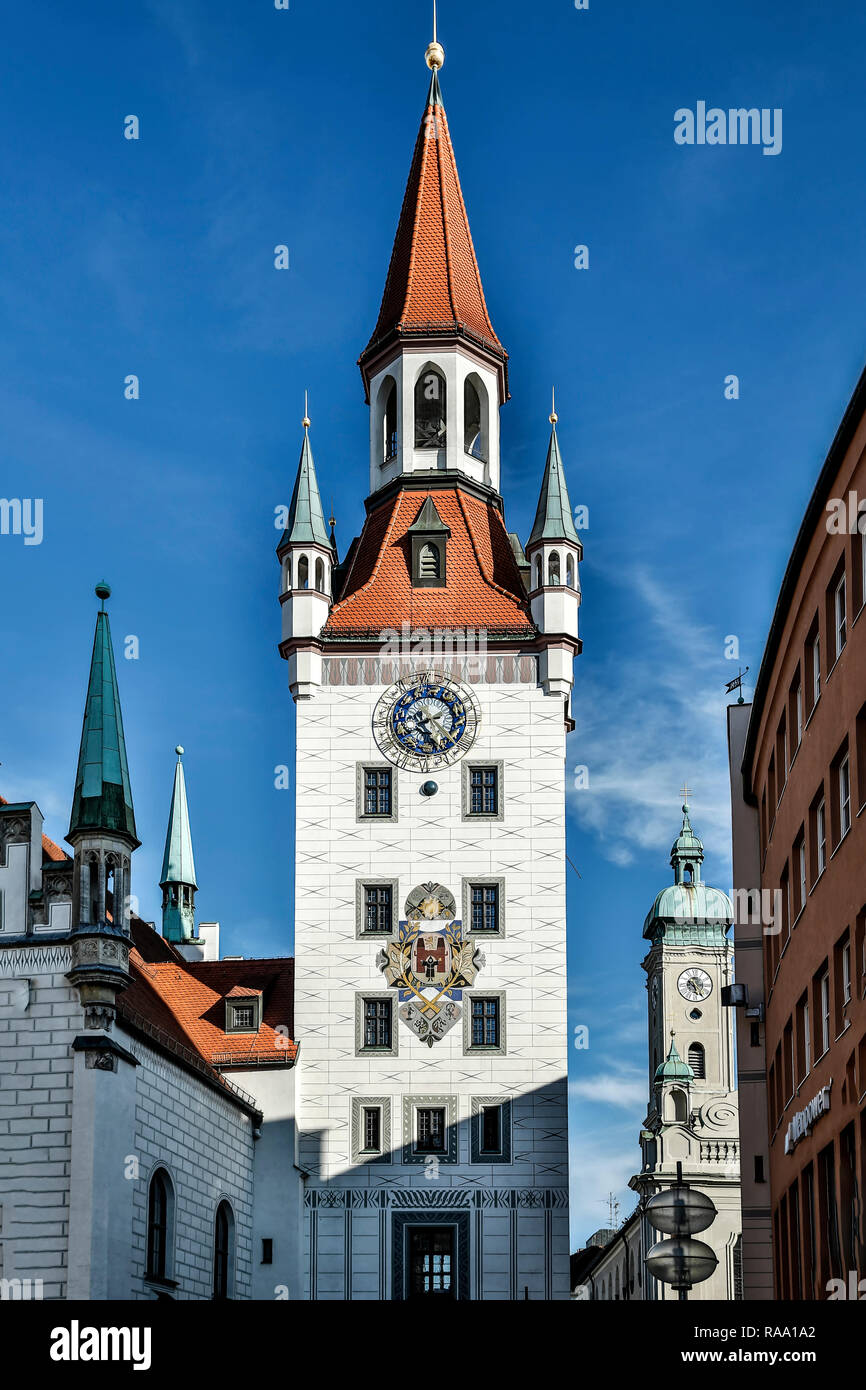 Altes Rathaus turm, Marienplatz, München, Deutschland Stockfoto