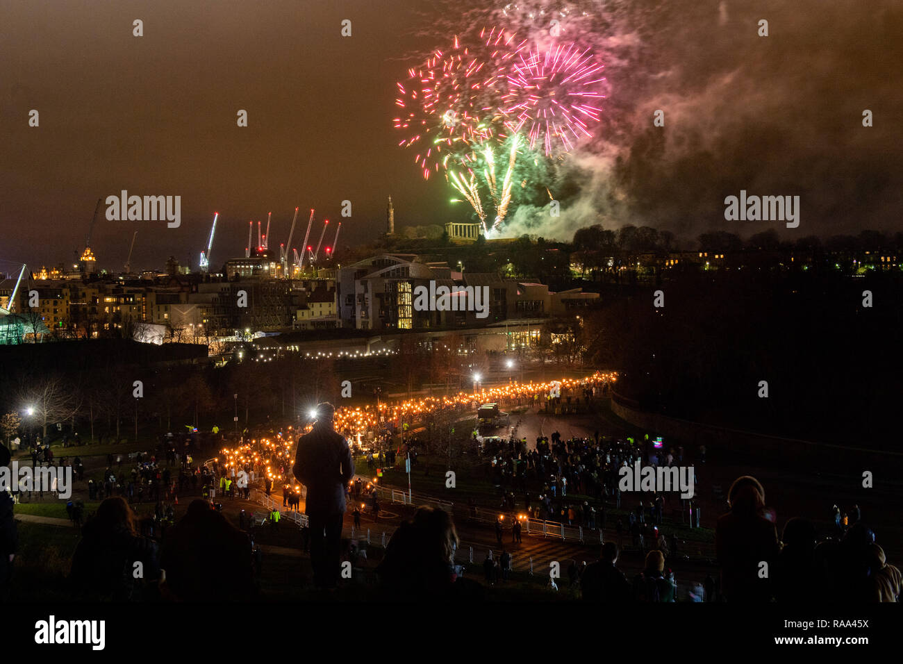 Edinburgh Hogmanay Fackelzug Stockfoto