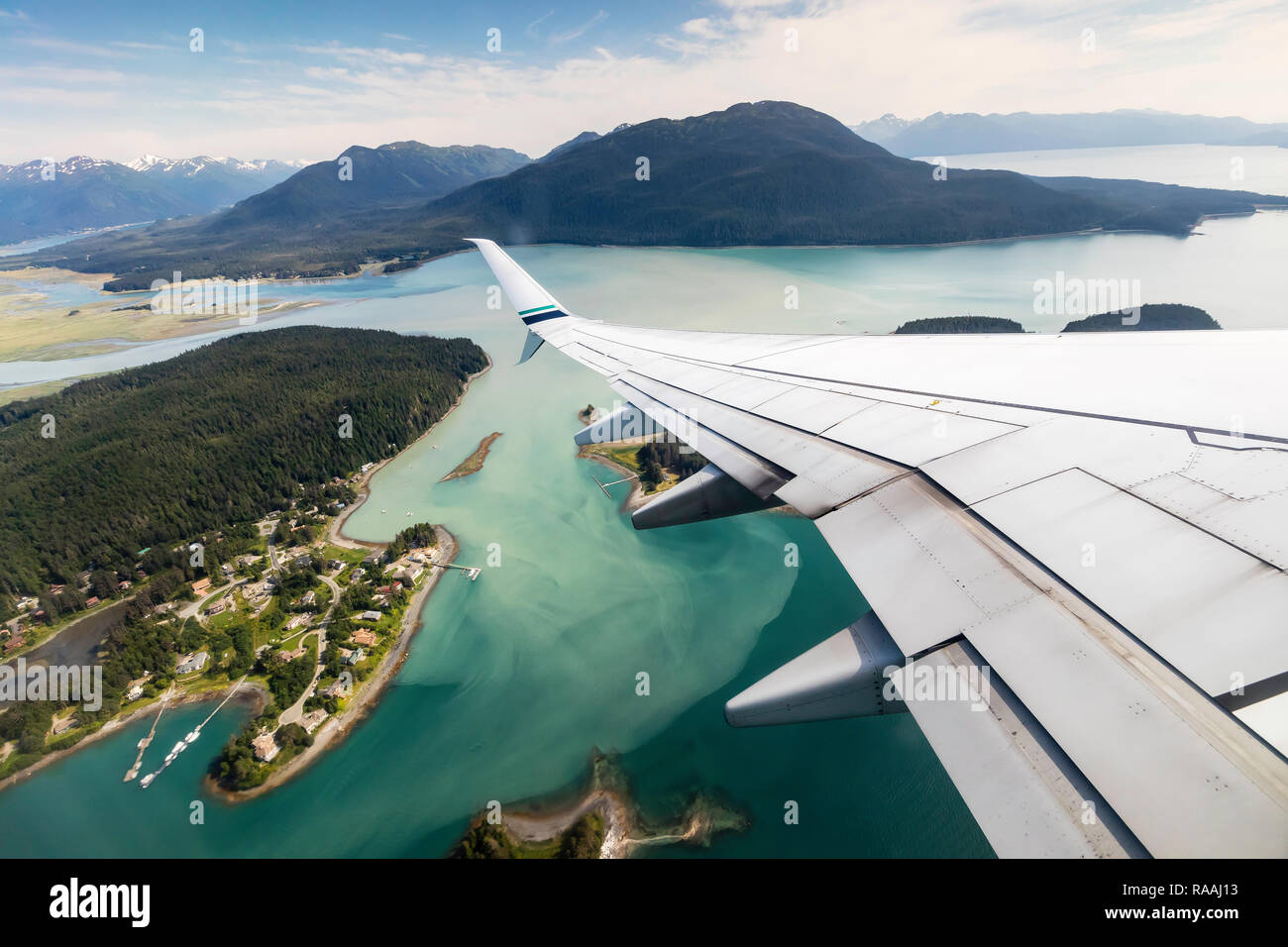 Luftaufnahme von Juneau aus einem kommerziellen Flug von Juneau nach Seattle, Southeast Alaska, USA. Stockfoto