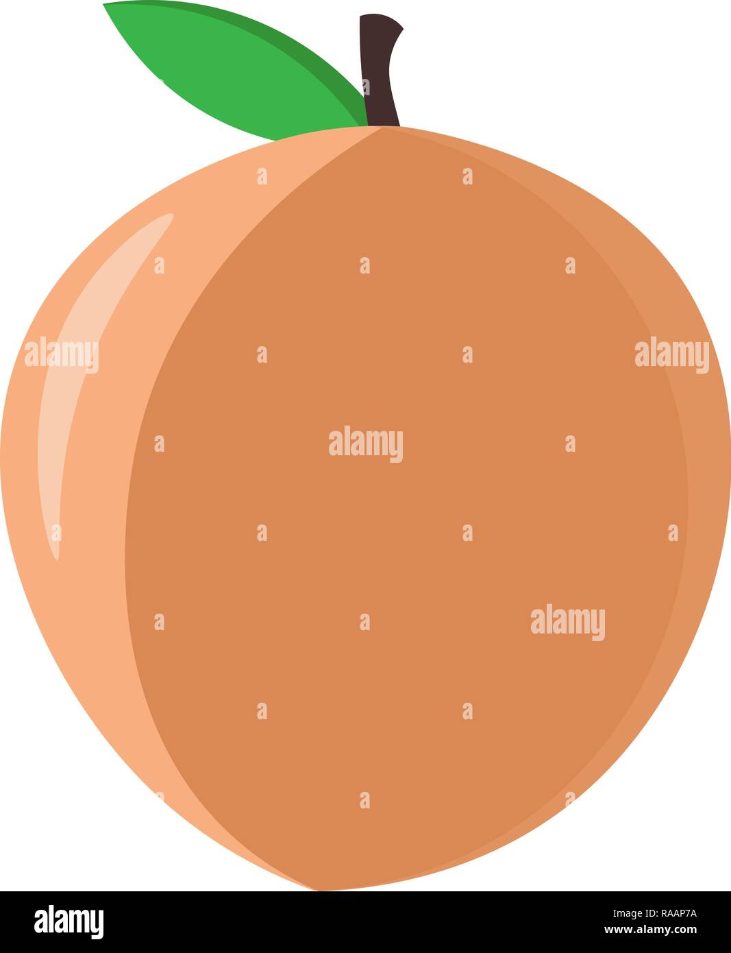 Flache Darstellung. auf weißem Hintergrund. Emoji pfirsich Obst Vektor. Pfirsich mit Blatt. Stock Vektor