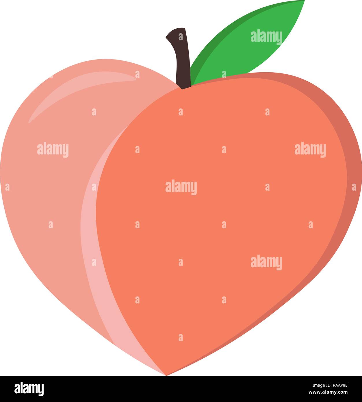 Flache Darstellung. auf weißem Hintergrund. Emoji pfirsich Obst Vektor. Pfirsich mit Blatt. Stock Vektor