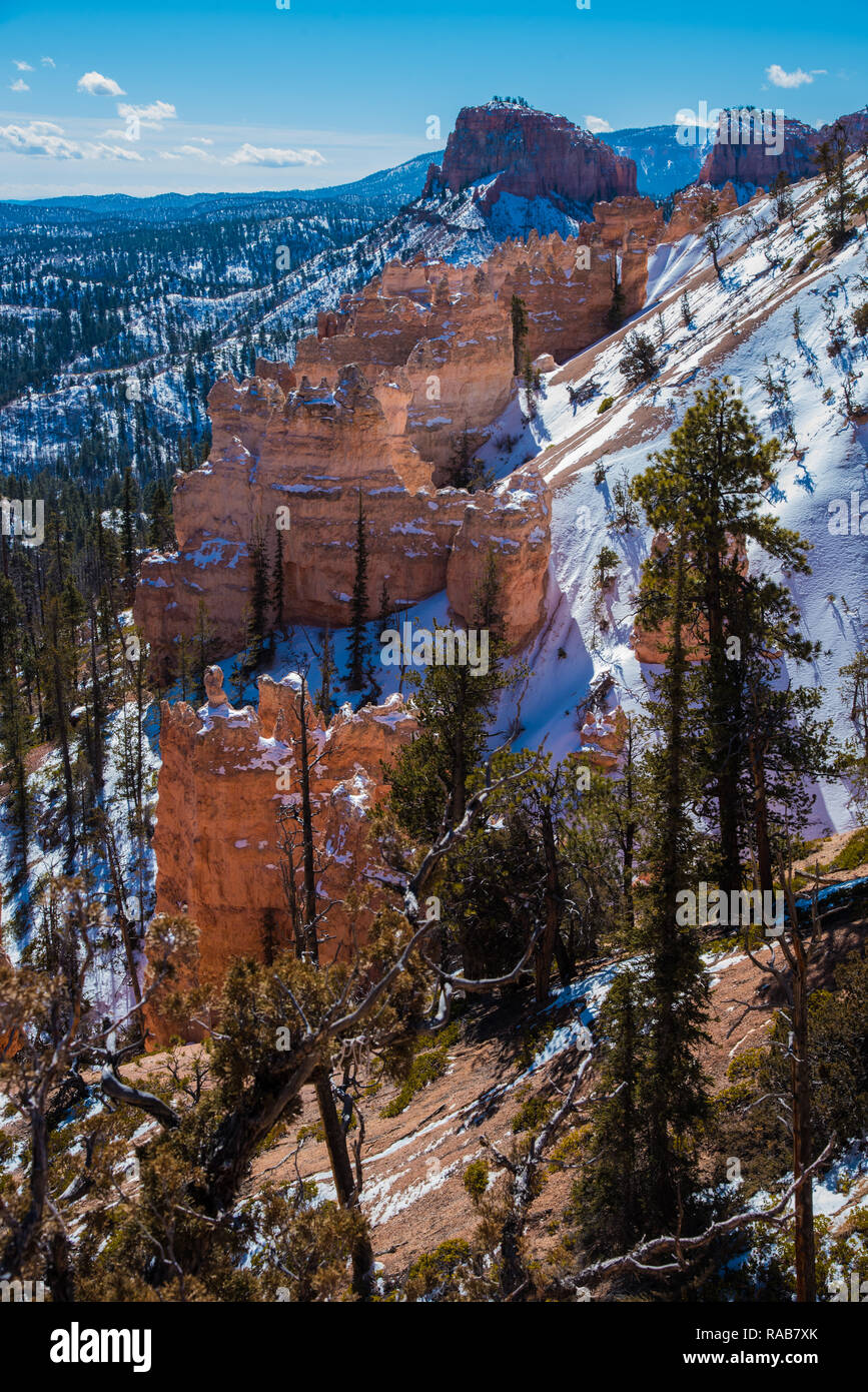Bryce Canyon National Park malerische Aussicht im Sommer und im Winter. Stockfoto