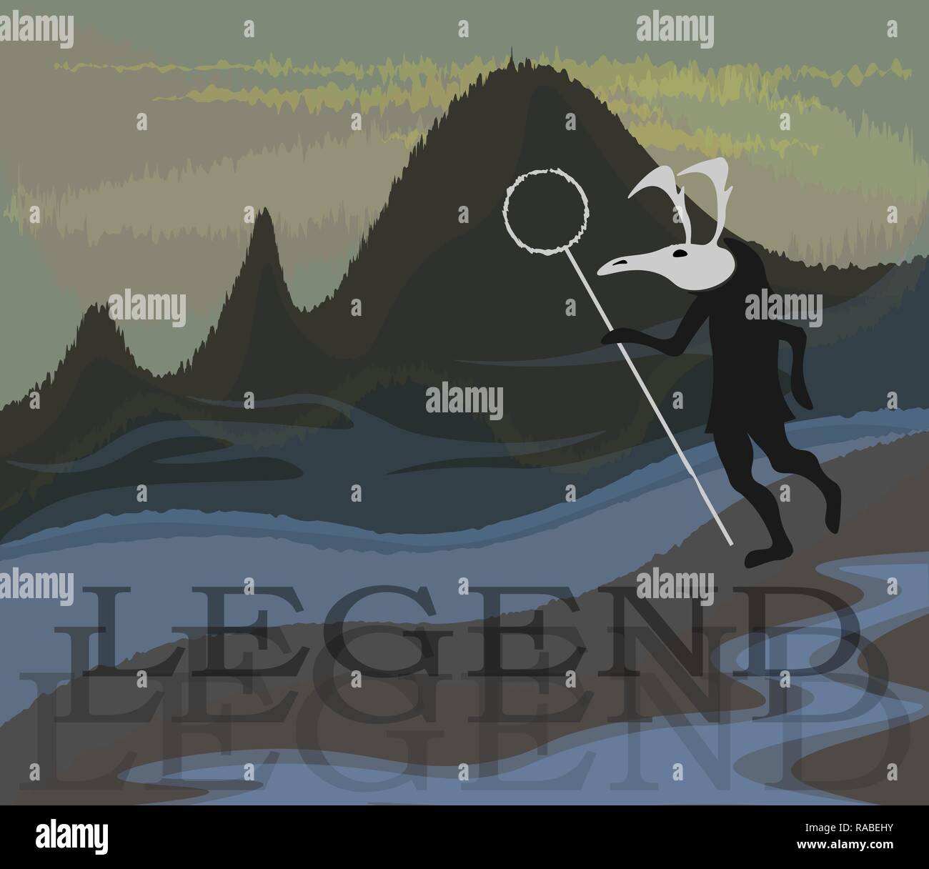 Darstellung der Finno-ugrischen Stämme Legende mit den Elchen Geist Stock Vektor