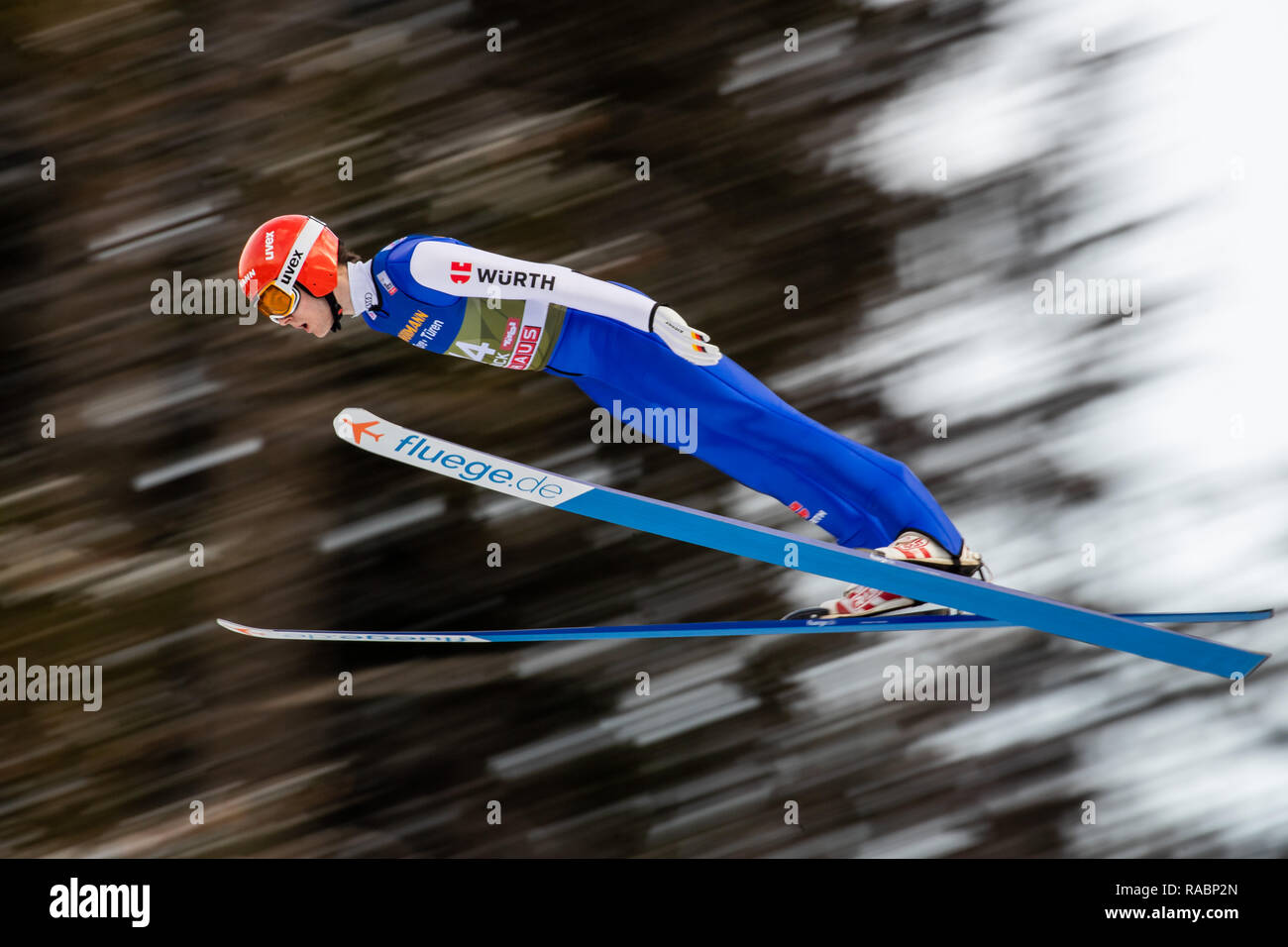 Innsbruck, Österreich. 03 Jan, 2019. Ski Nordisch/Skispringen: Weltcup, Vierschanzentournee, große Hügel, Männer, Qualifikation. David Siegel aus Deutschland in Aktion im Training springen. Credit: Daniel Karmann/dpa/Alamy leben Nachrichten Stockfoto