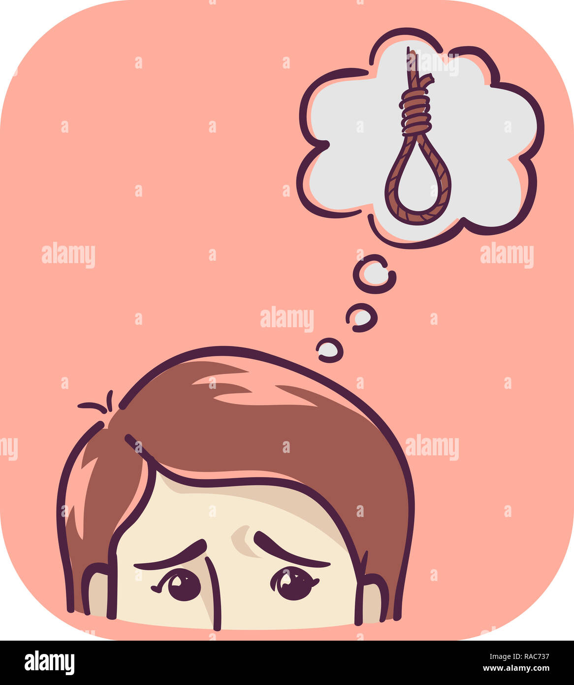 Abbildung: ein Mann oder eine Frau denkt über den eigenen Tod durch Erhängen Stockfoto