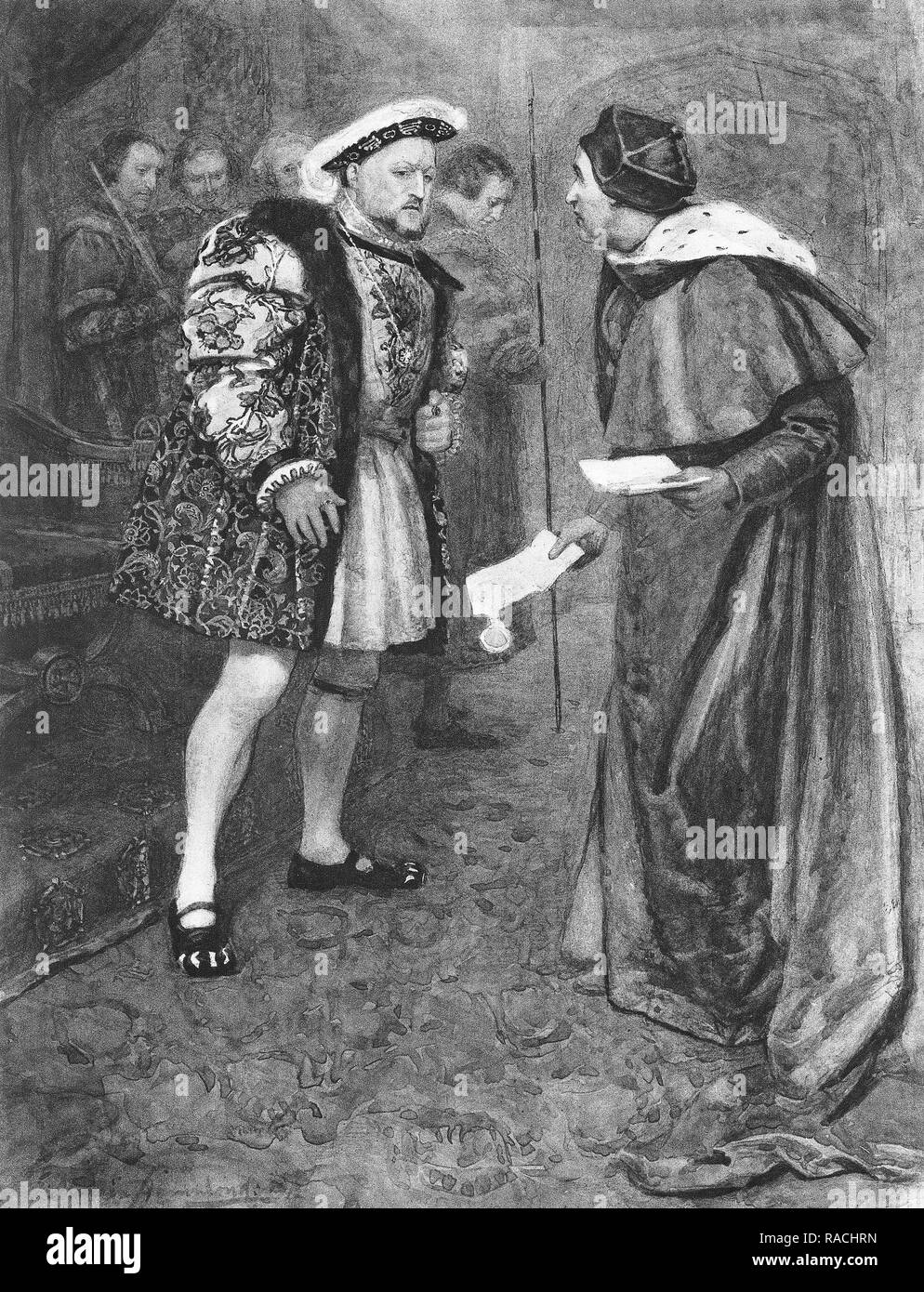 König Heinrich VIII. die Klage Kardinal Wolsey, nachdem er seine Scheidung von Katharina von Aragon zu sichern. Stockfoto