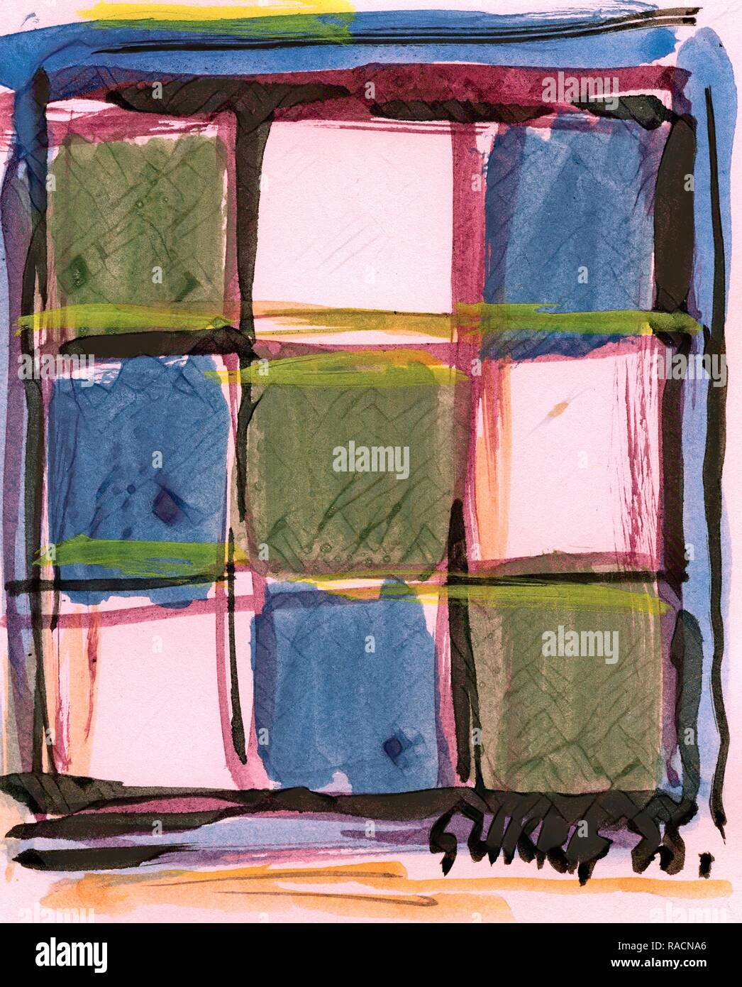 Susan Szikra, 3 x blau, 3 x grün, Abstrakter Expressionismus, poetischen Geist, eine Reise durch die Farbe Neuerfundene Stockfoto