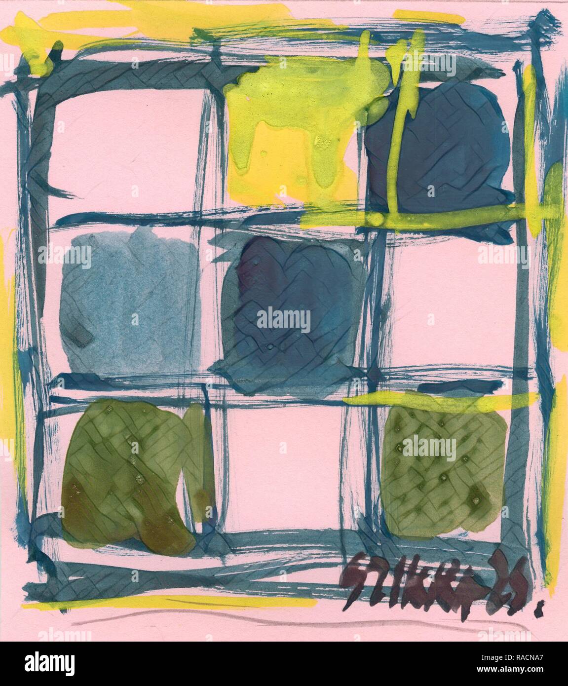 Susan Szikra, Gelb und Blau, abstrakte expressionis. Neuerfundene durch Gibon. Klassische Kunst mit einem modernen Touch neuerfundene Stockfoto