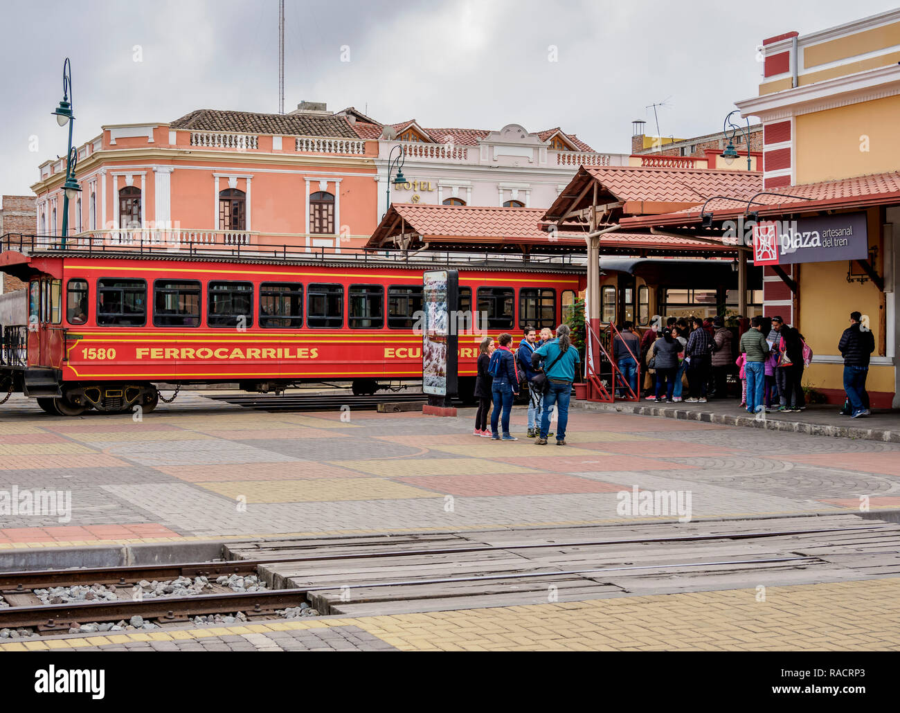 Zug am Bahnhof in Riobamba, Provinz Chimborazo, Ecuador, Südamerika Stockfoto