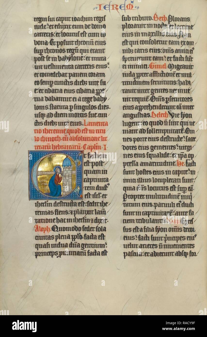 Erste E: Jeremia Jerusalem Beklagen, Lille (Wahrscheinlich), Frankreich, Um  1270, Tempera Farben, Schwarz Und Gold Neuerfundene Stockfotografie - Alamy